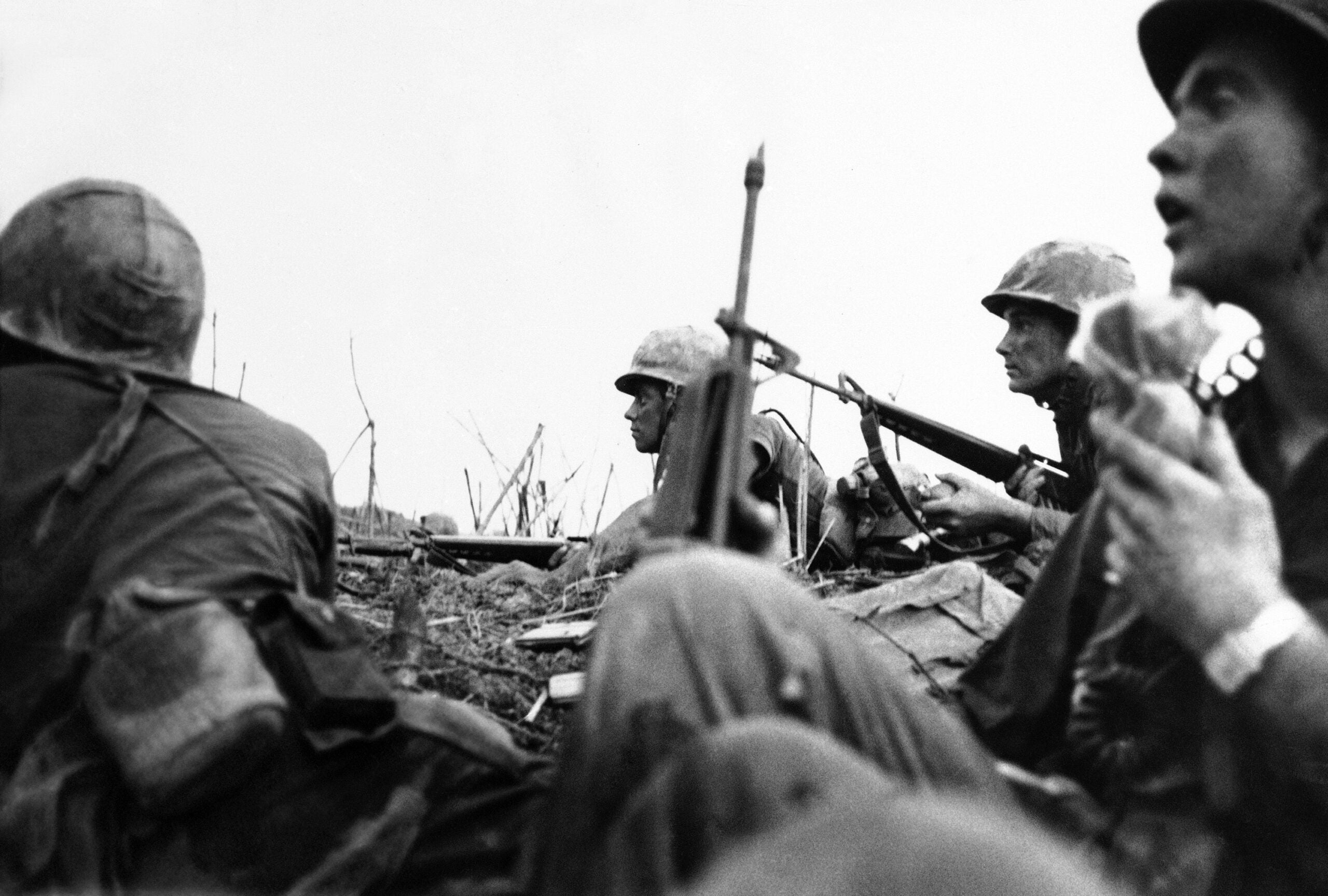 American soldiers preparing for battle during the Vietnam War