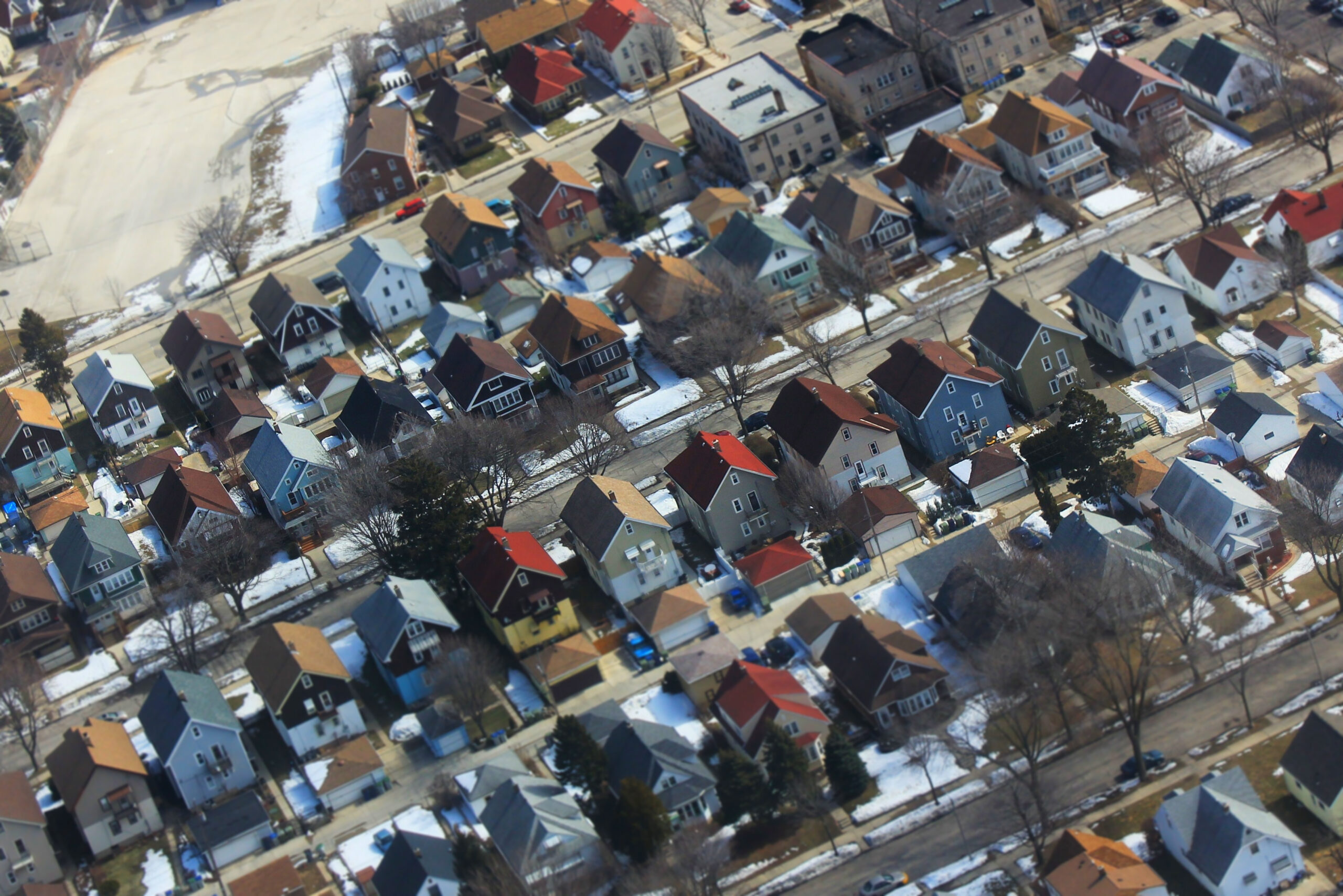 Aerial shot of a densely developed neighborhood