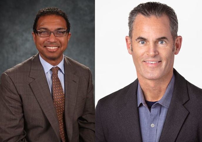 Newly appointed Minnesota Sixth District Judge Shawn Pearson (left) and his immediate predecessor Shaun Floerke (right), now the new president of the Duluth-Superior Area Community Foundation; Photos courtesy of S. Pearson and S. Floerke, 2021