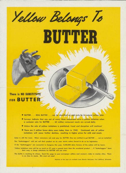 An ad for butter that reads "Yellow belongs to butter."