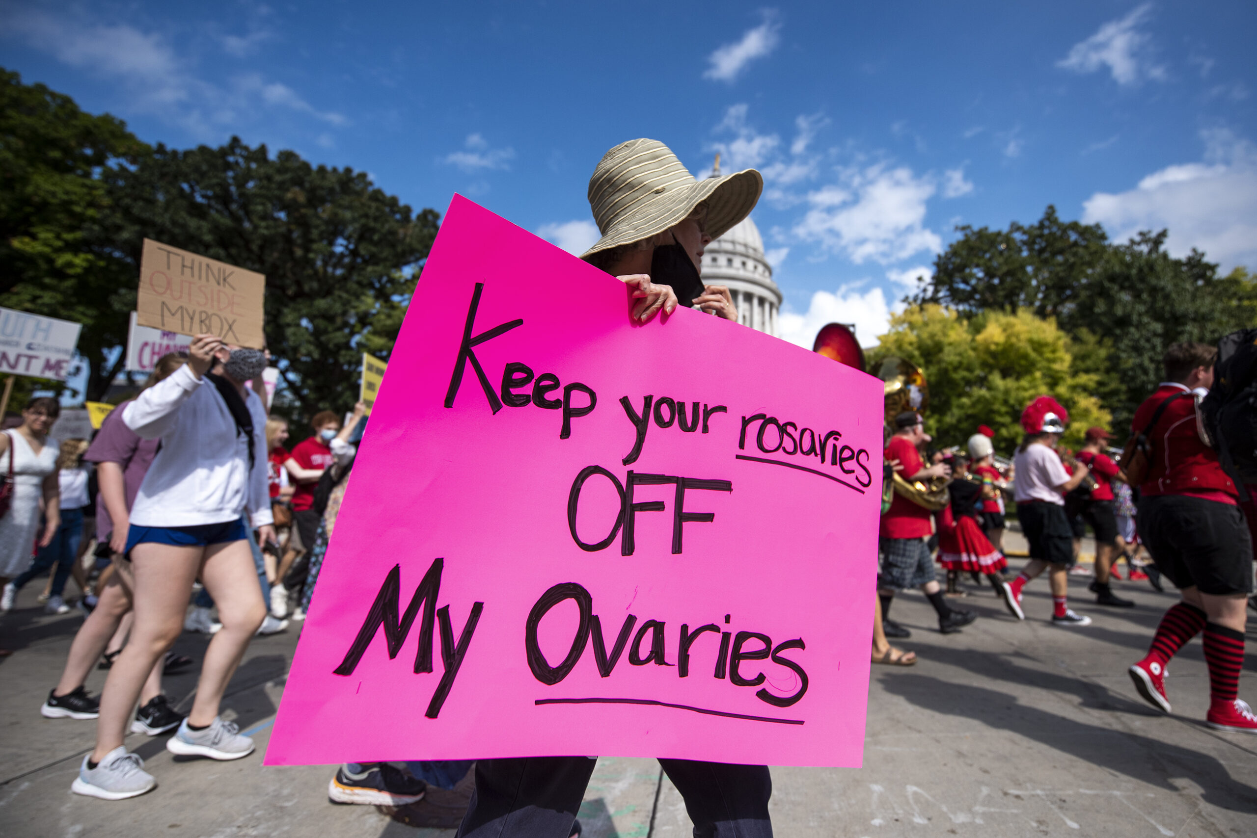 a pink sign says 