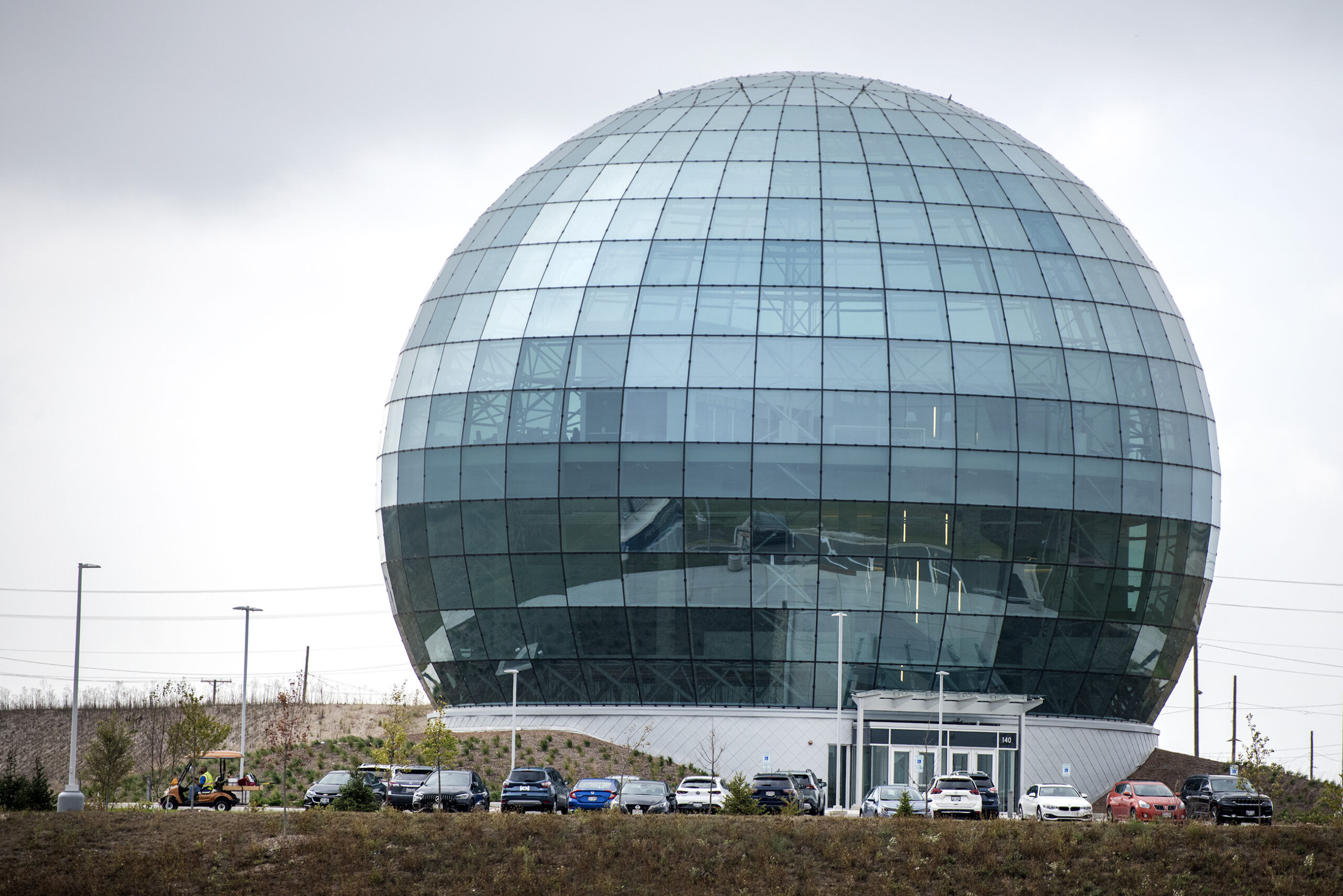 A glass globe on Foxconn's campus.