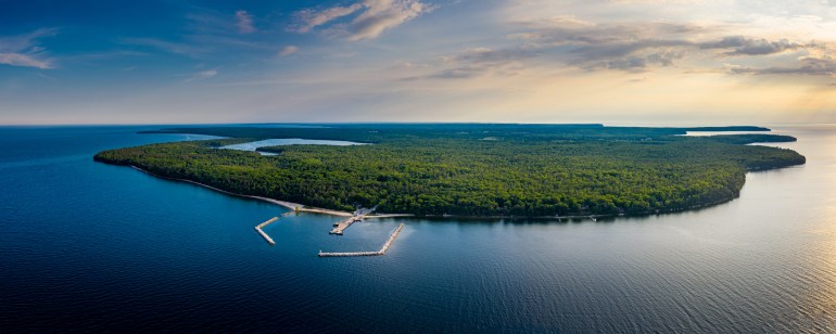 The Northport Pier ferry dock sits at the northern tip of Wisconsin’s Door Peninsula