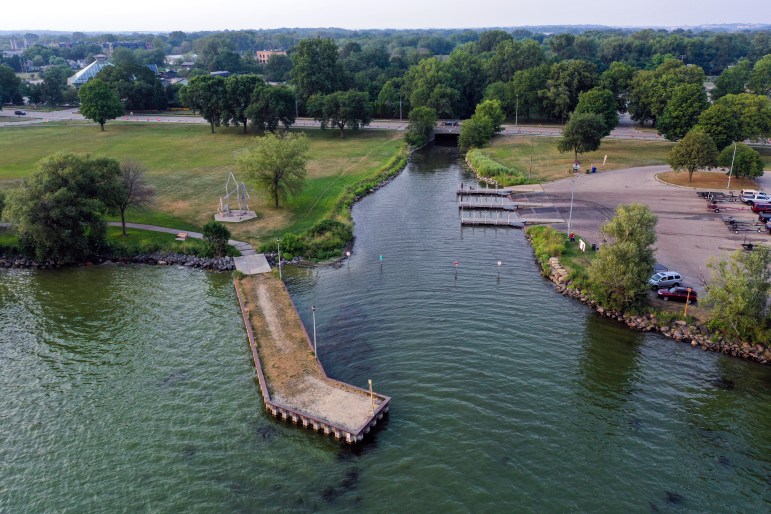 Starkweather Creek is seen emptying into Lake Monona near the Olbrich Park boat launch