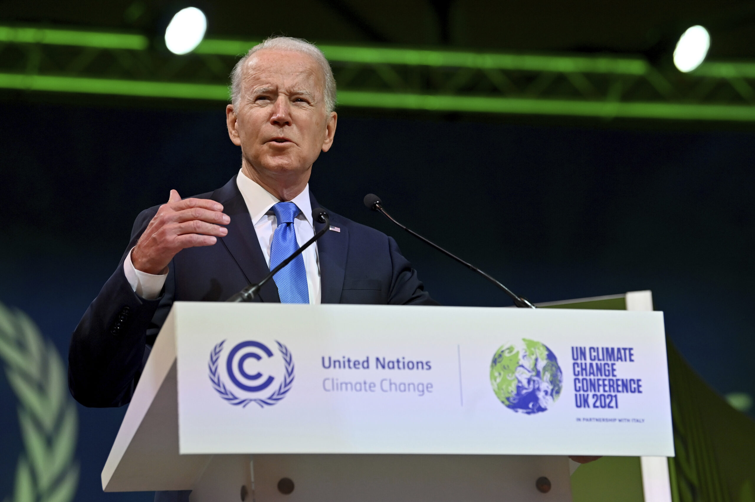 U.S. President Joe Biden speaks during the UN Climate Change Conference COP26