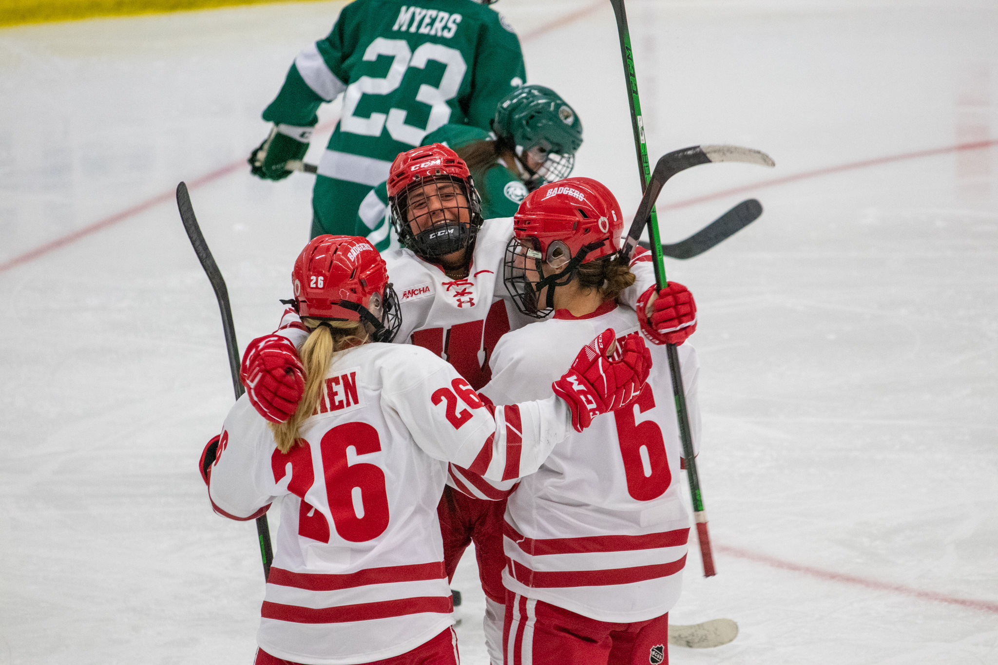 Wisconsin players celebrate during a game