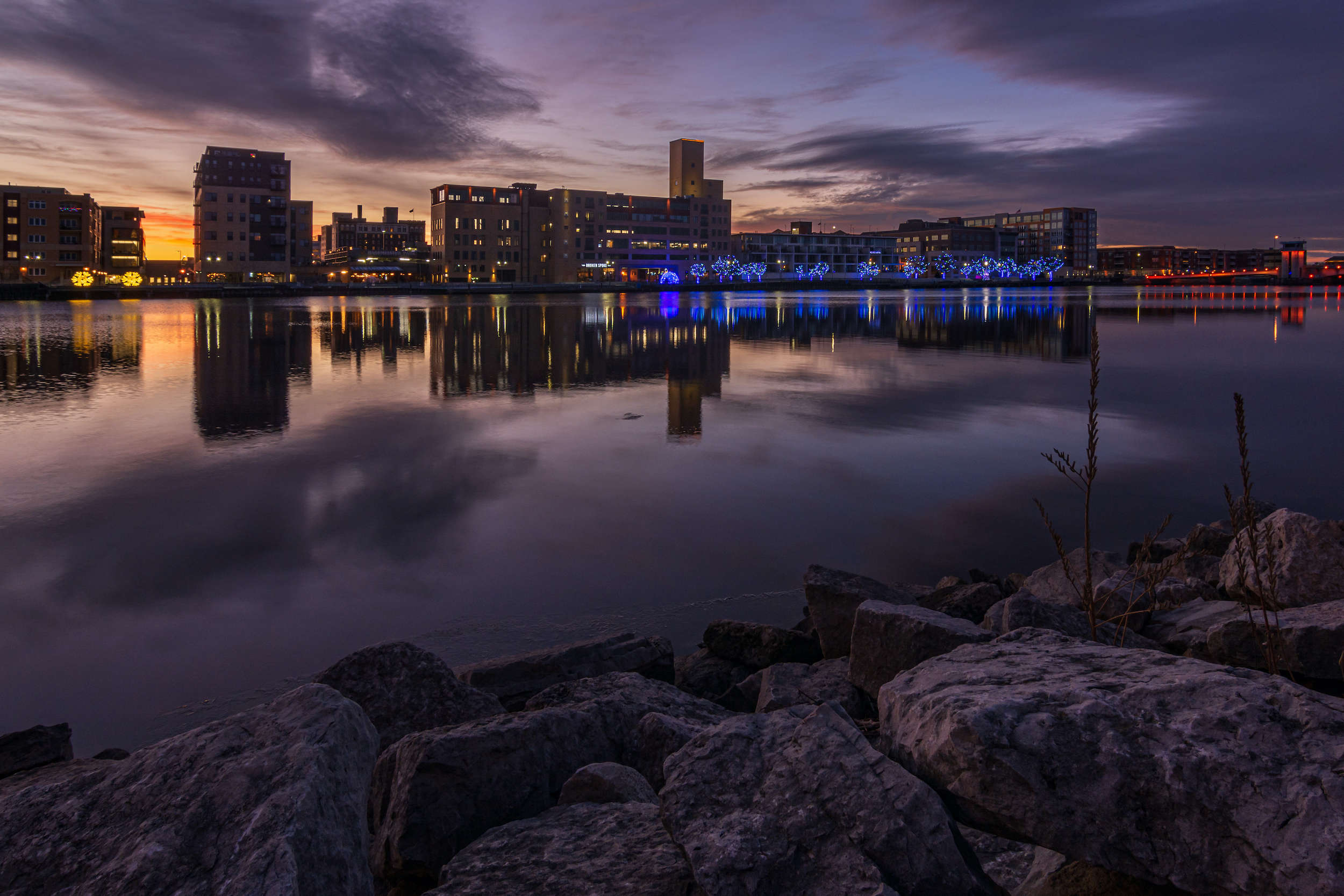 The skyline of downtown Green Bay, Wis. across the Fox River on Nov. 26, 2021.