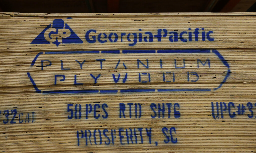 Georgia-Pacific plywood is stacked at the Home Depot store