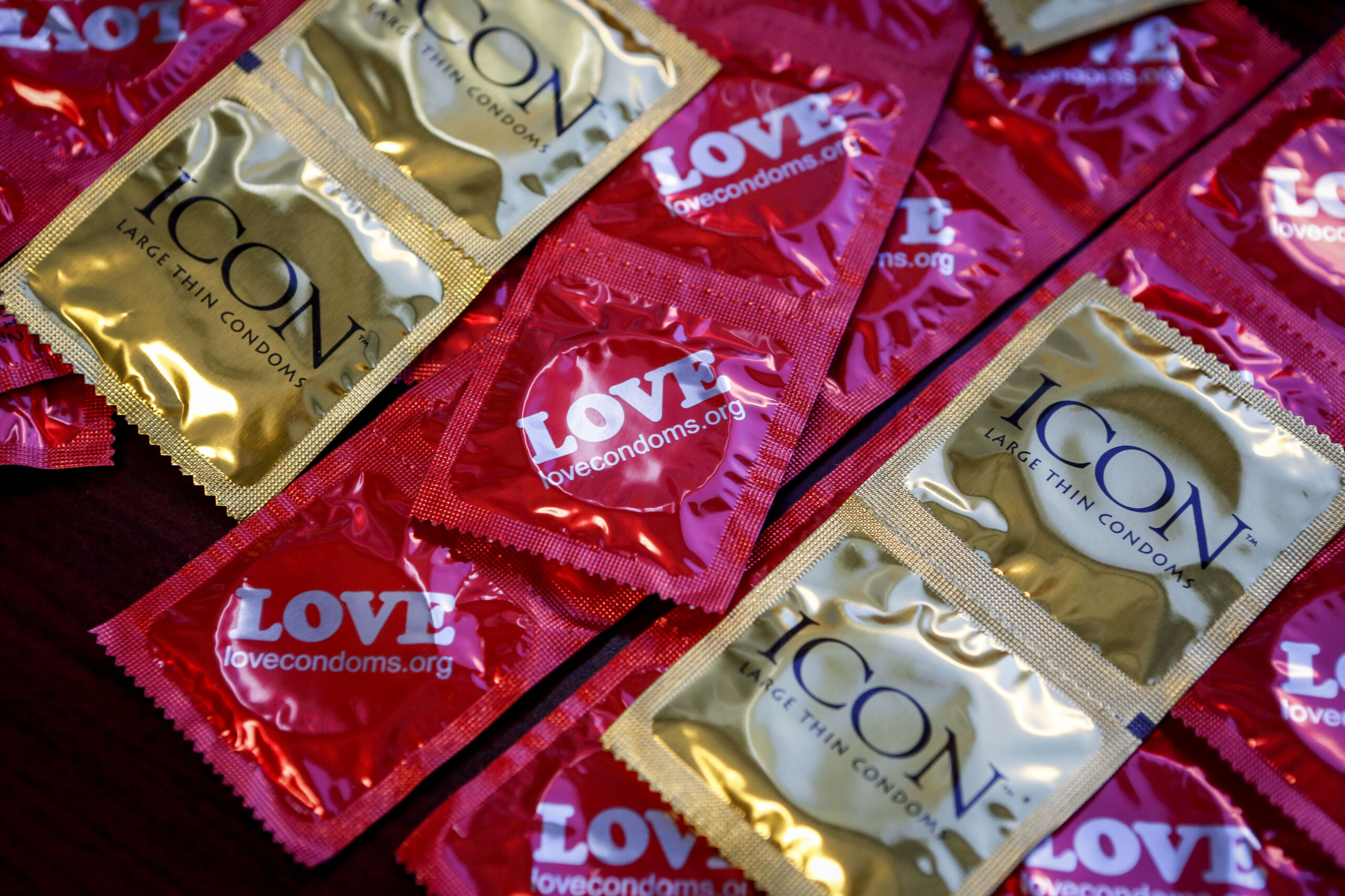 AIDS Healthcare Foundation condoms during a Valentine's Day press conference