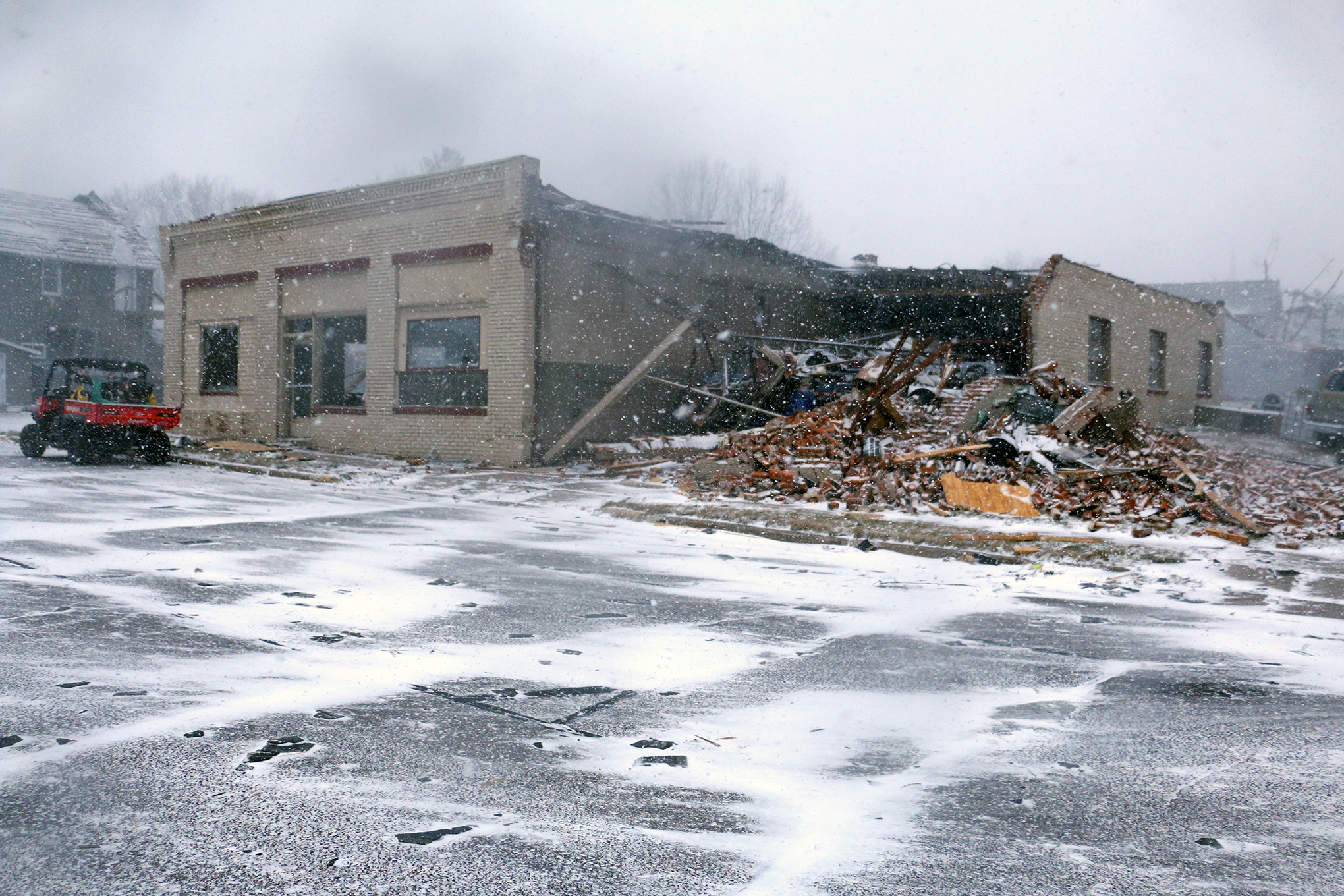 Storm damage is seen in Stanley, Wis. on Thursday, Dec. 16, 2021