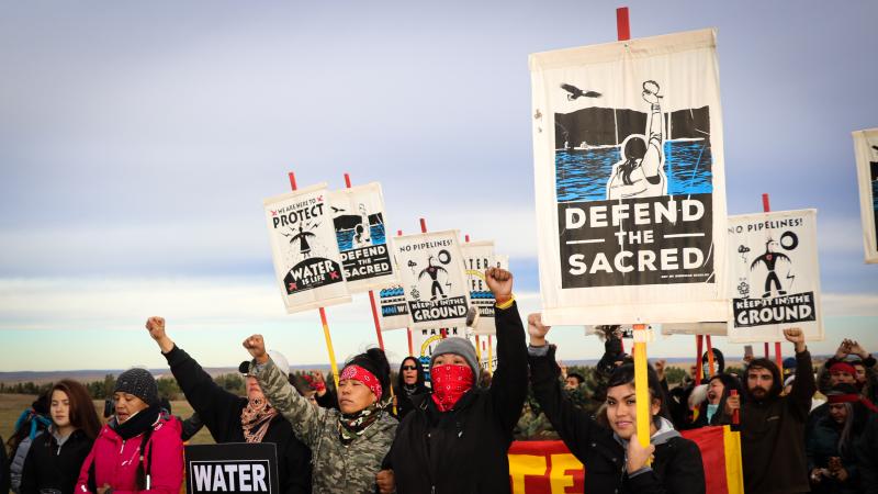 Demonstrators near the Standing Rock Reservation