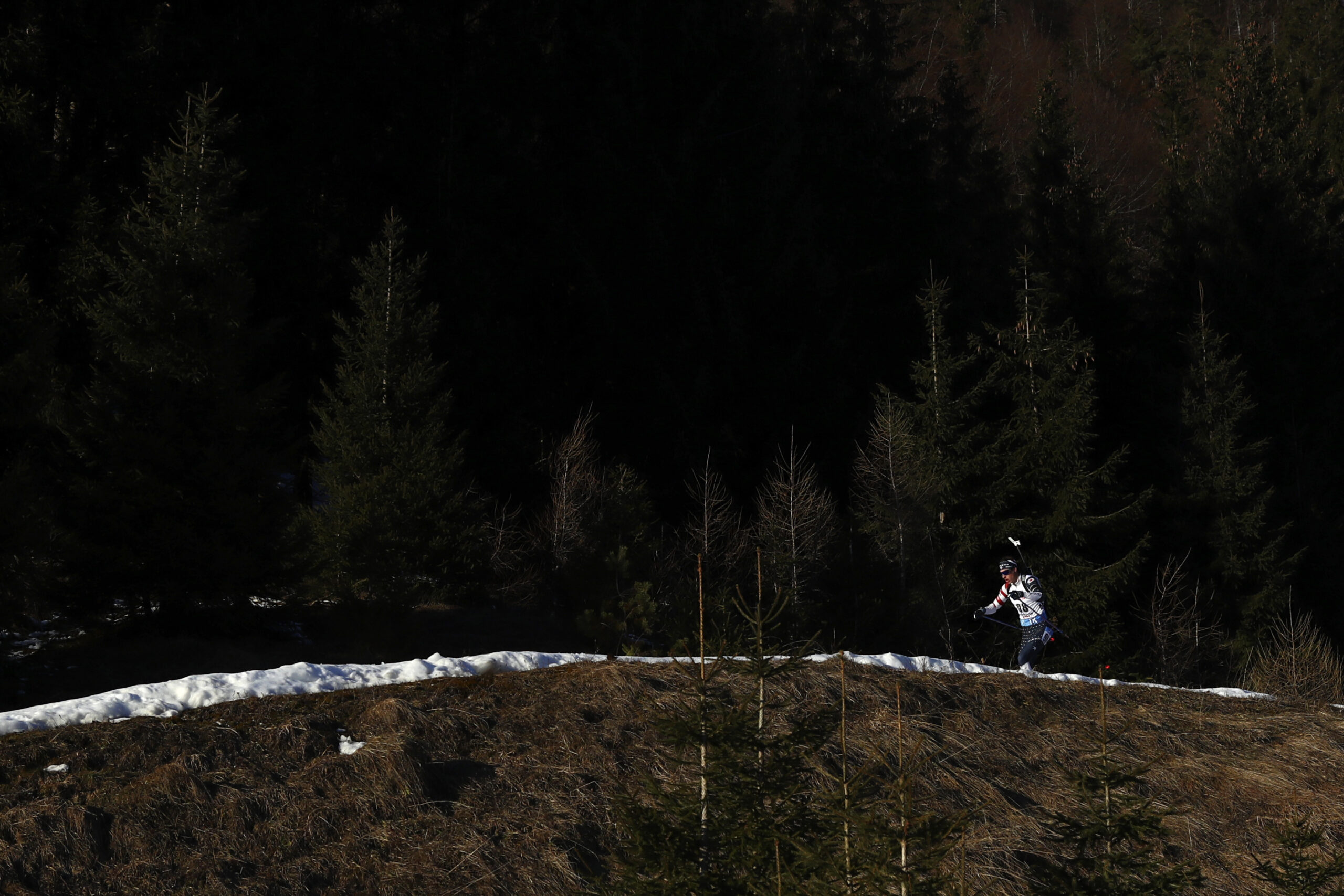 Paul Schommer of the U.S. competes during the men's 10 km sprint race at the Biathlon World Cup