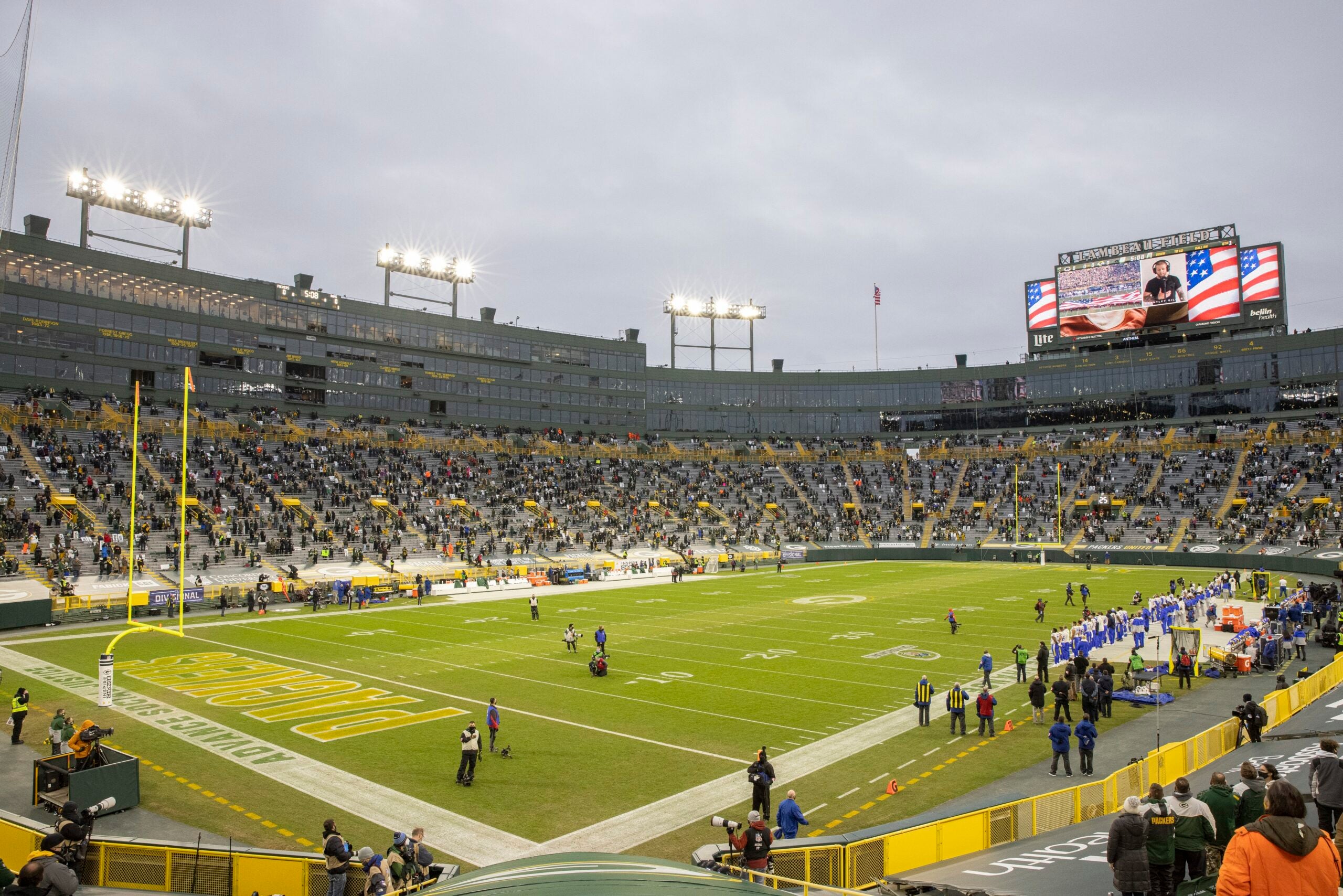 Lambeau Field with limited fans at an NFC Divisional round playoff game amid the coronavirus pandemic