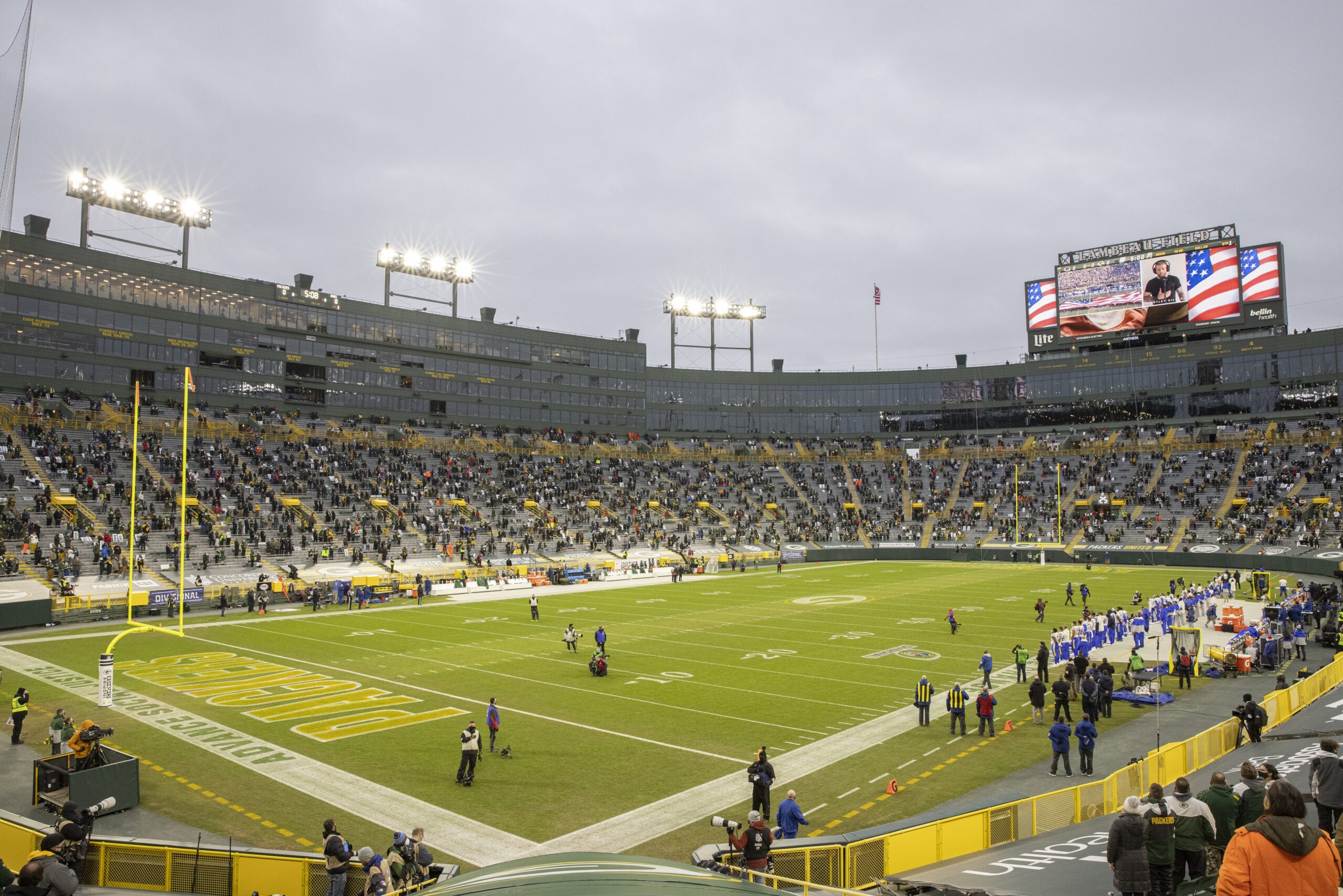 Lambeau Field with limited fans at an NFC Divisional round playoff game amid the coronavirus pandemic