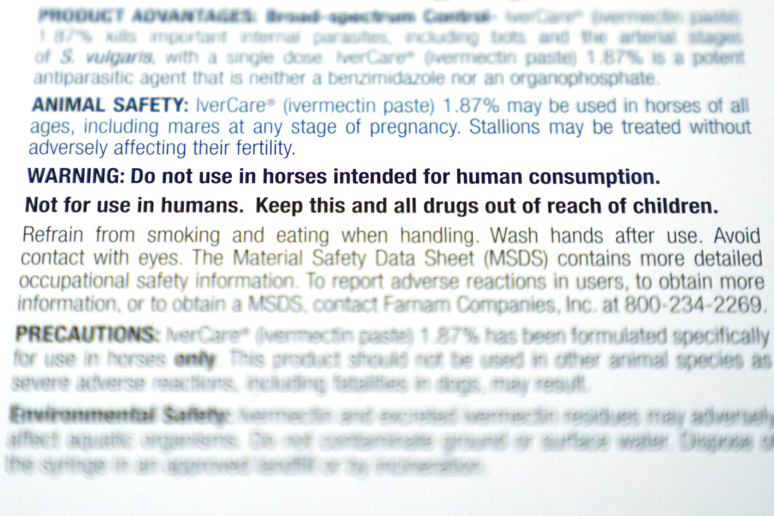 Warnings against human use are shown on an IverCare brand box containing a syringe of ivermectin