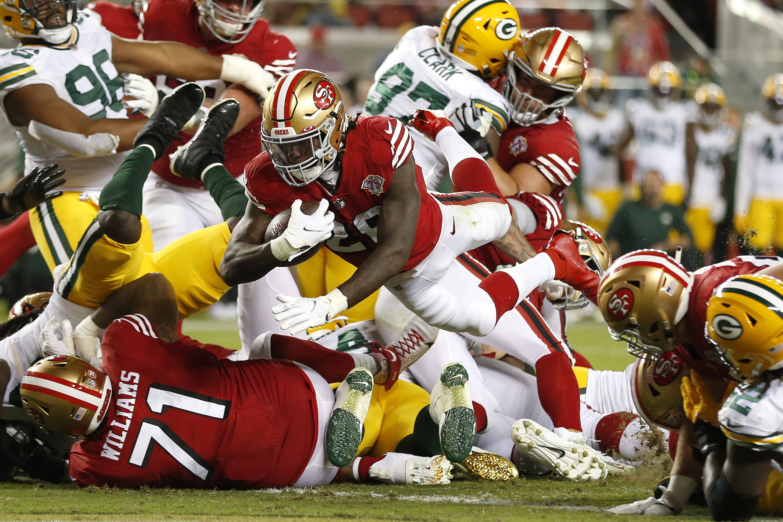 San Francisco 49ers running back Trey Sermon runs for a touchdown