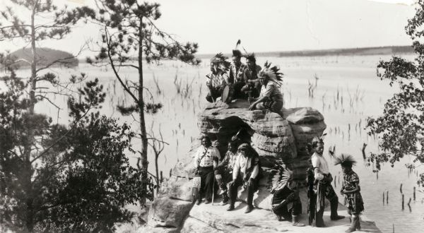 A group of Native Americans in traditional costume