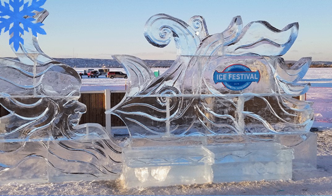 An ice sculpture contest is one of many activities at the annual Lake Superior Ice Festival. Image courtesy of Lake Superior Ice Festival.