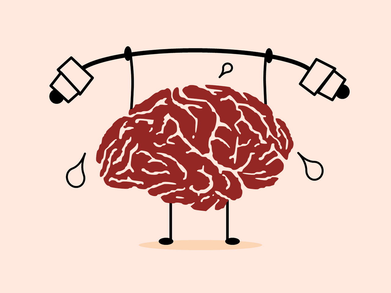 Cartoon brain lifting weights