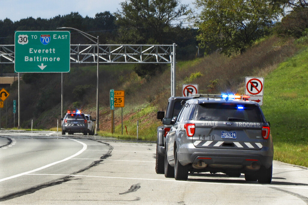 Pennsylvania State troopers pull over vehicles on Friday, Sept. 4, 2020