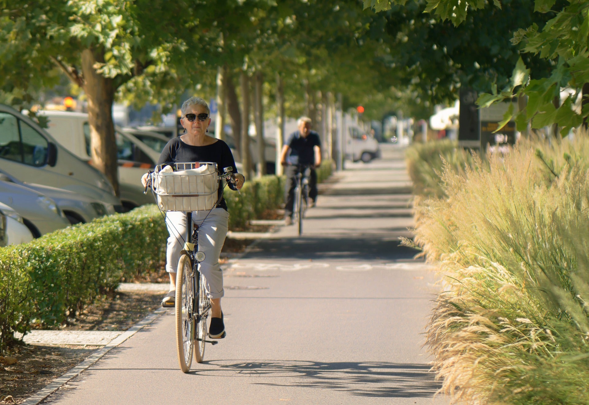 Woman using bike lane.