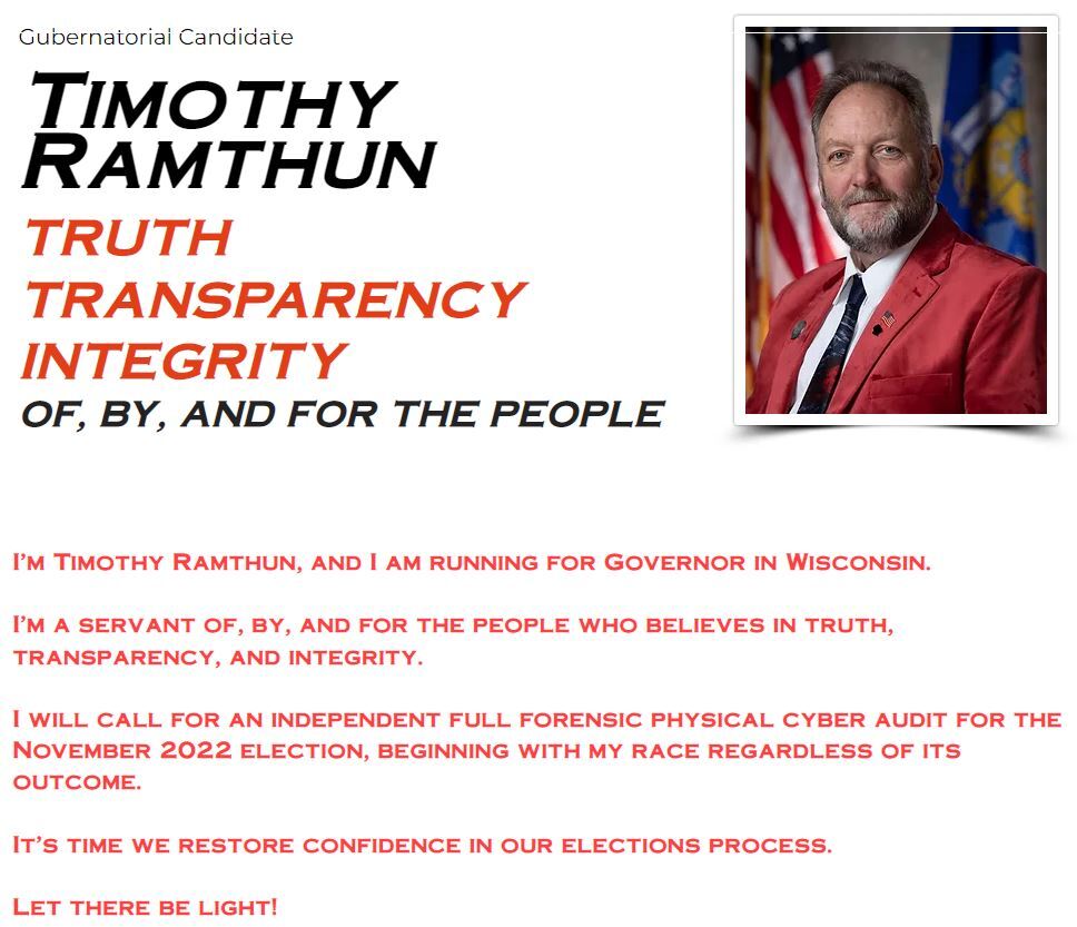A screenshot of a part of Timothy Ramthun's campaign website before it was taken down Wednesday night