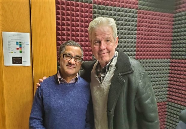 Former Superior and Duluth Mayor Herb Bergson (right) with "Simply Superior" host Robin Washington in 2019. Photo by WPR.