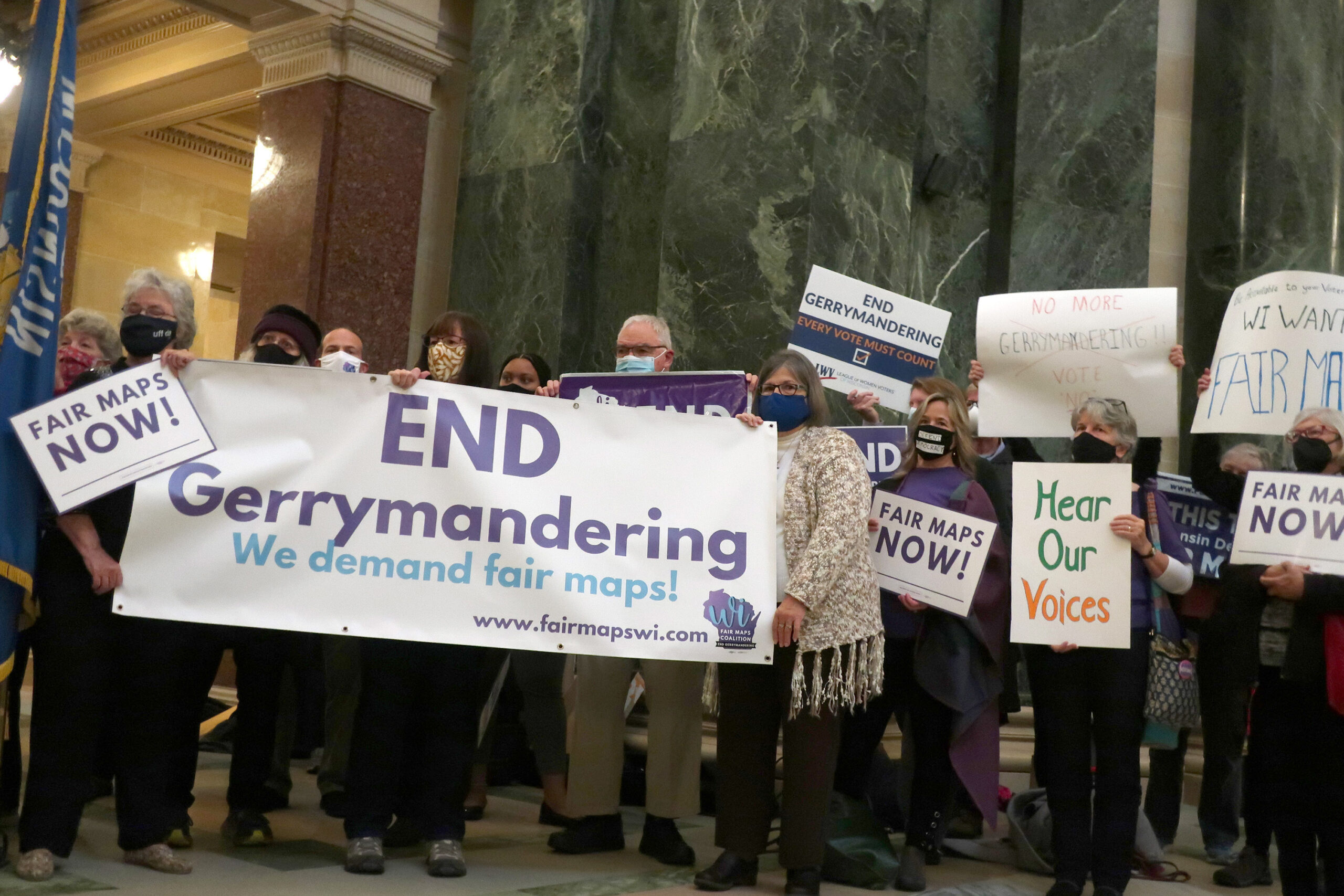 People protesting gerrymandering at the state Capitol