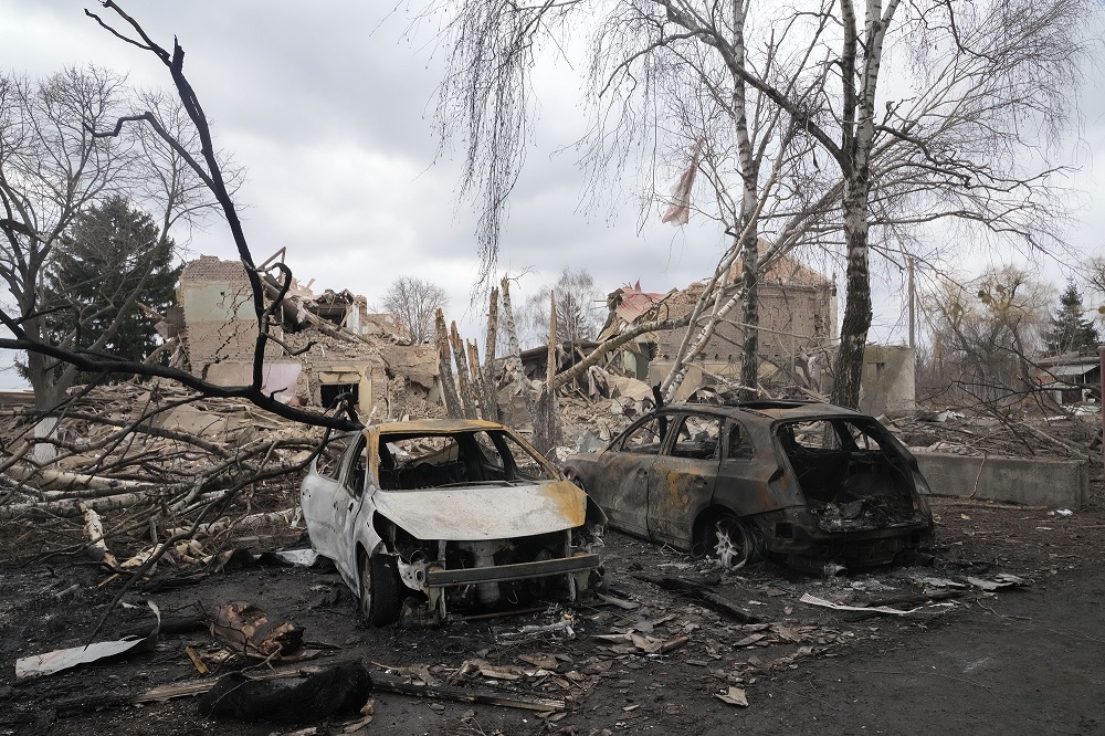 Gutted cars following a night air raid in Ukraine
