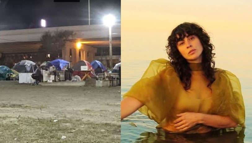 Homeless encampments utilizing tents, such as this one in Downtown Minneapolis (left), have become more visible nationwide, including in Superior; Photo by Iain Carlos. Musician Sarah Krueger (right).