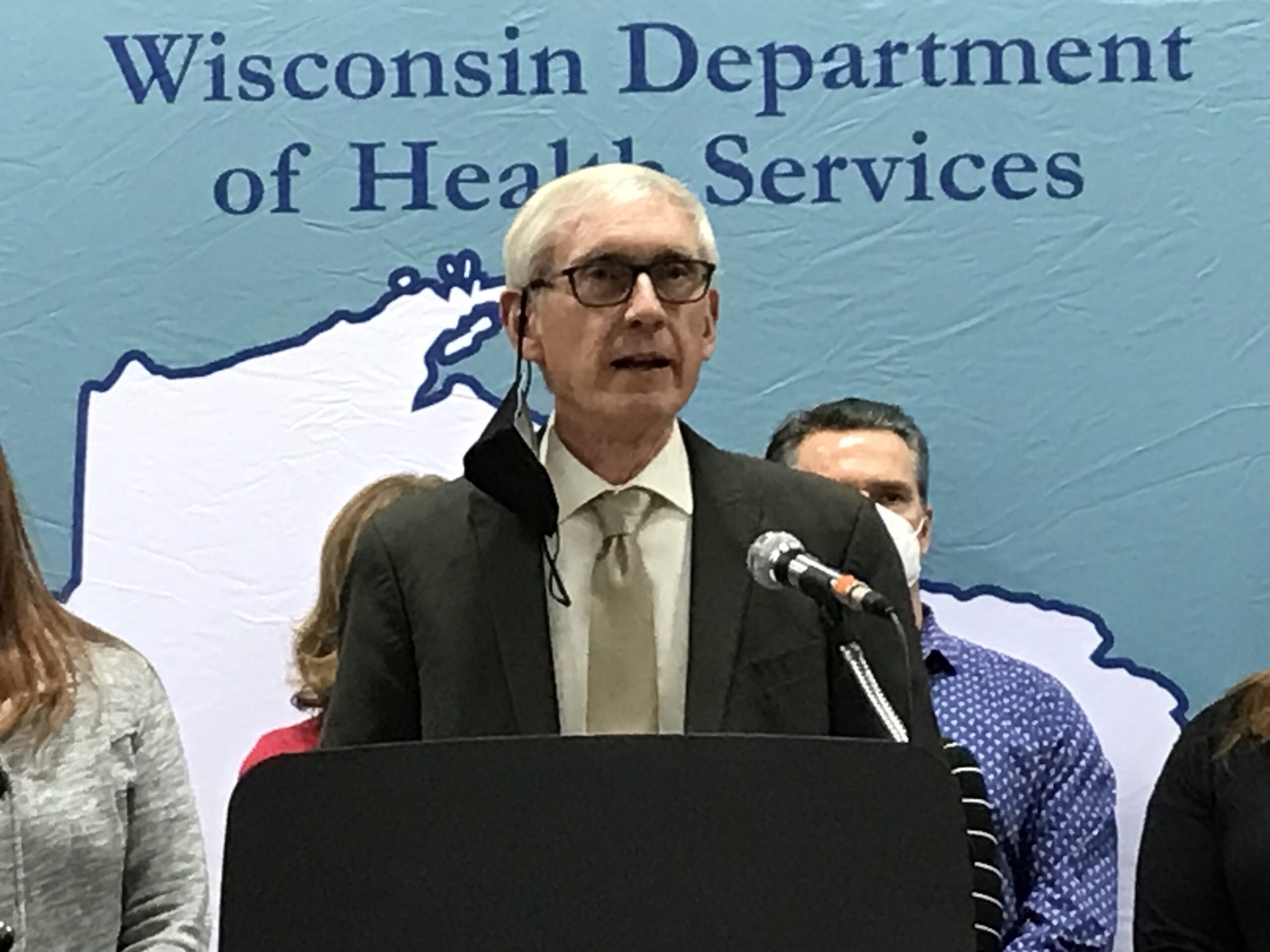 Gov. Tony Evers appeared at the Alliant Energy Center in Dane County where he thanked healthcare workers and the National Guard