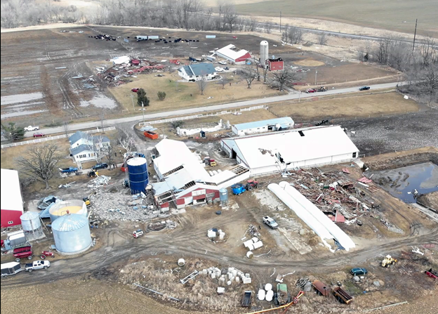 A farm in the Town of Dunkirk near Stoughton was severely damaged by a reported EF-1 tornado