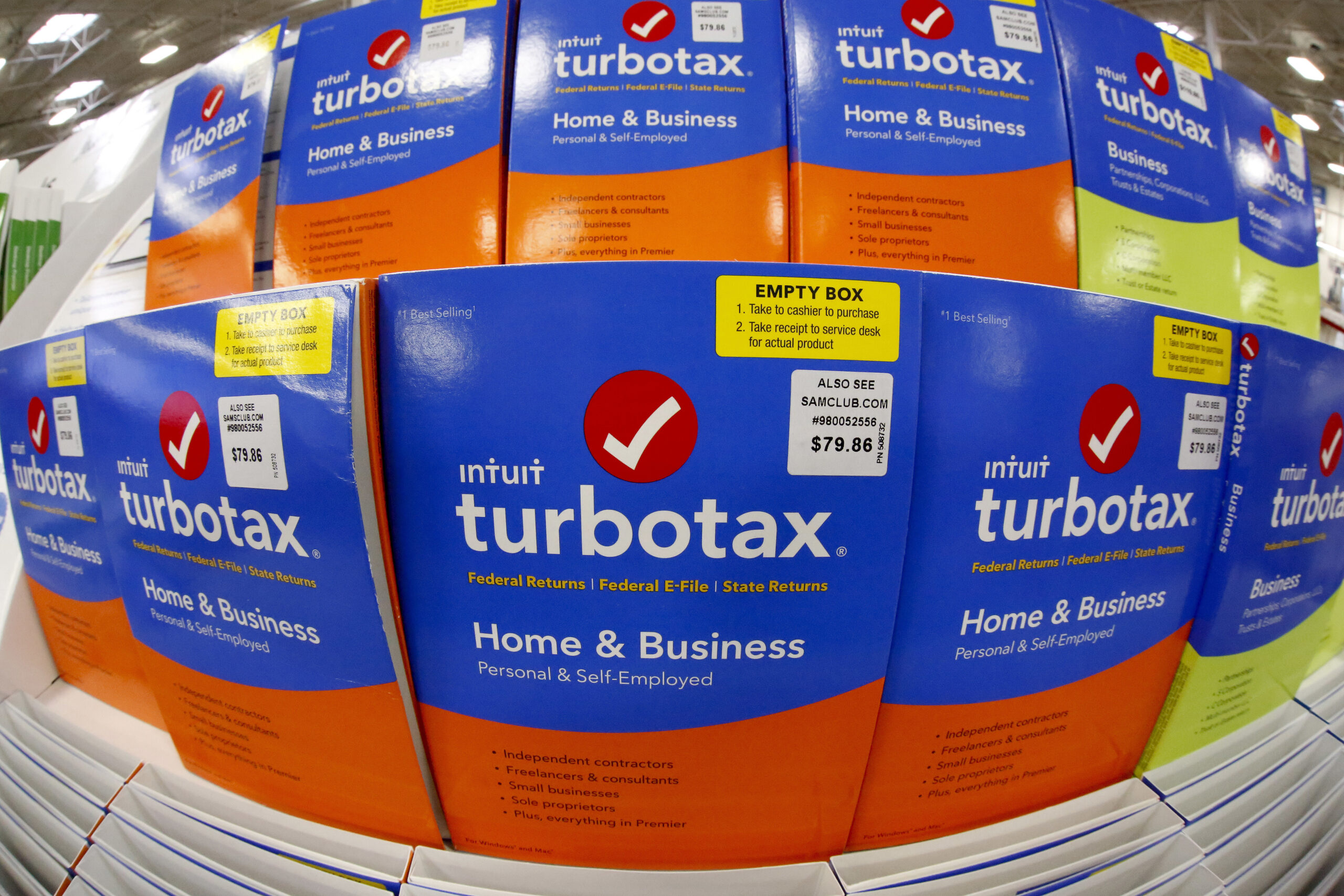 A display of TurboTax software in a store