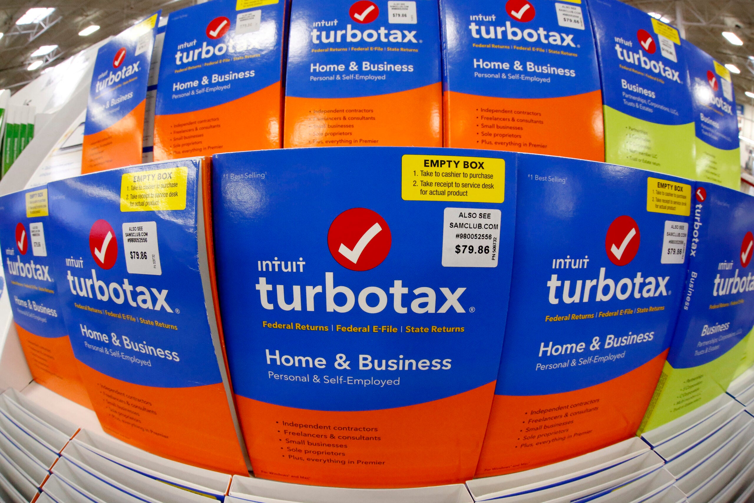 A display of TurboTax software in a store