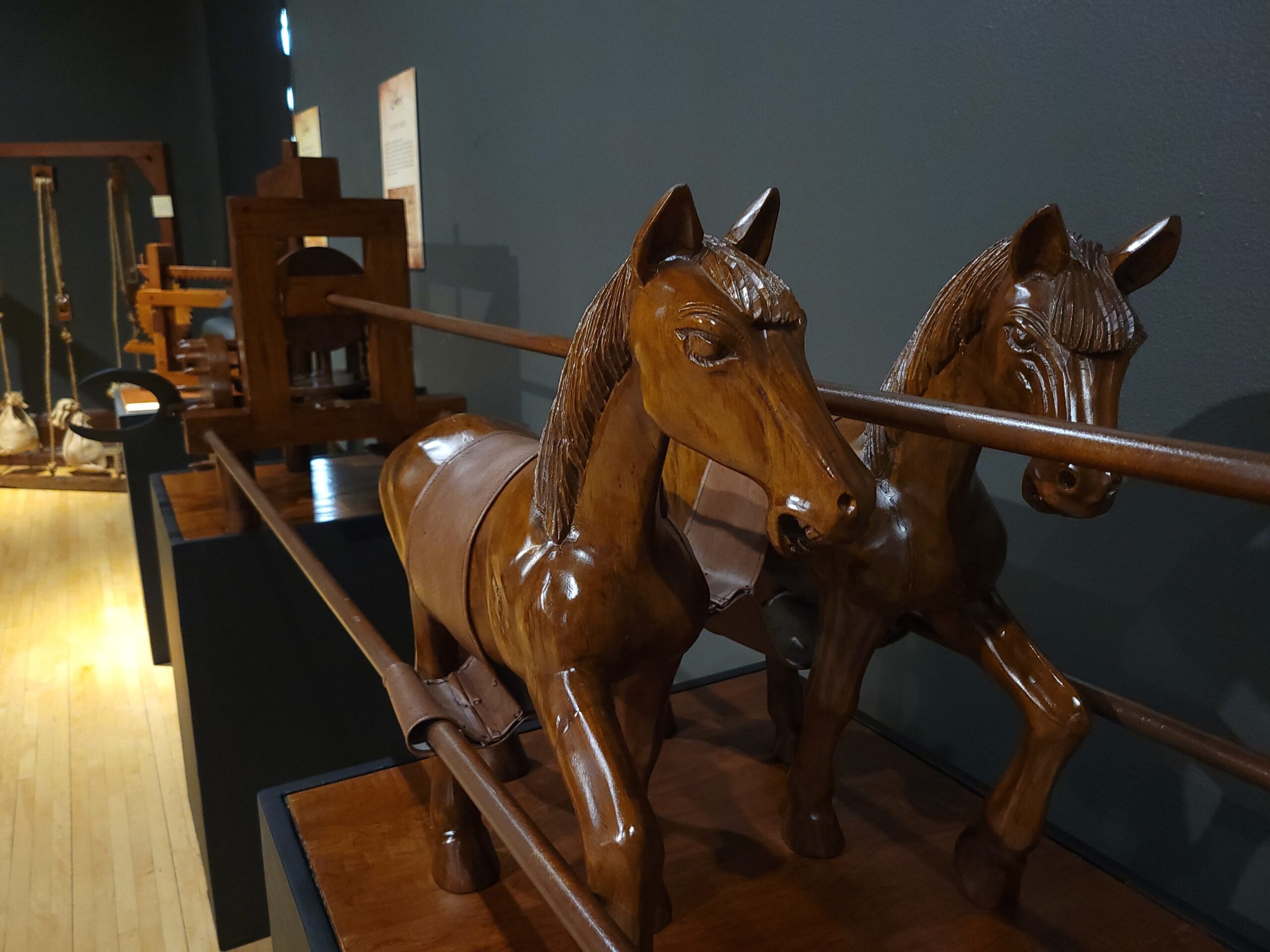 A scythed chariot is a design of Leonardo da Vinci's that sits in the museum exhibit