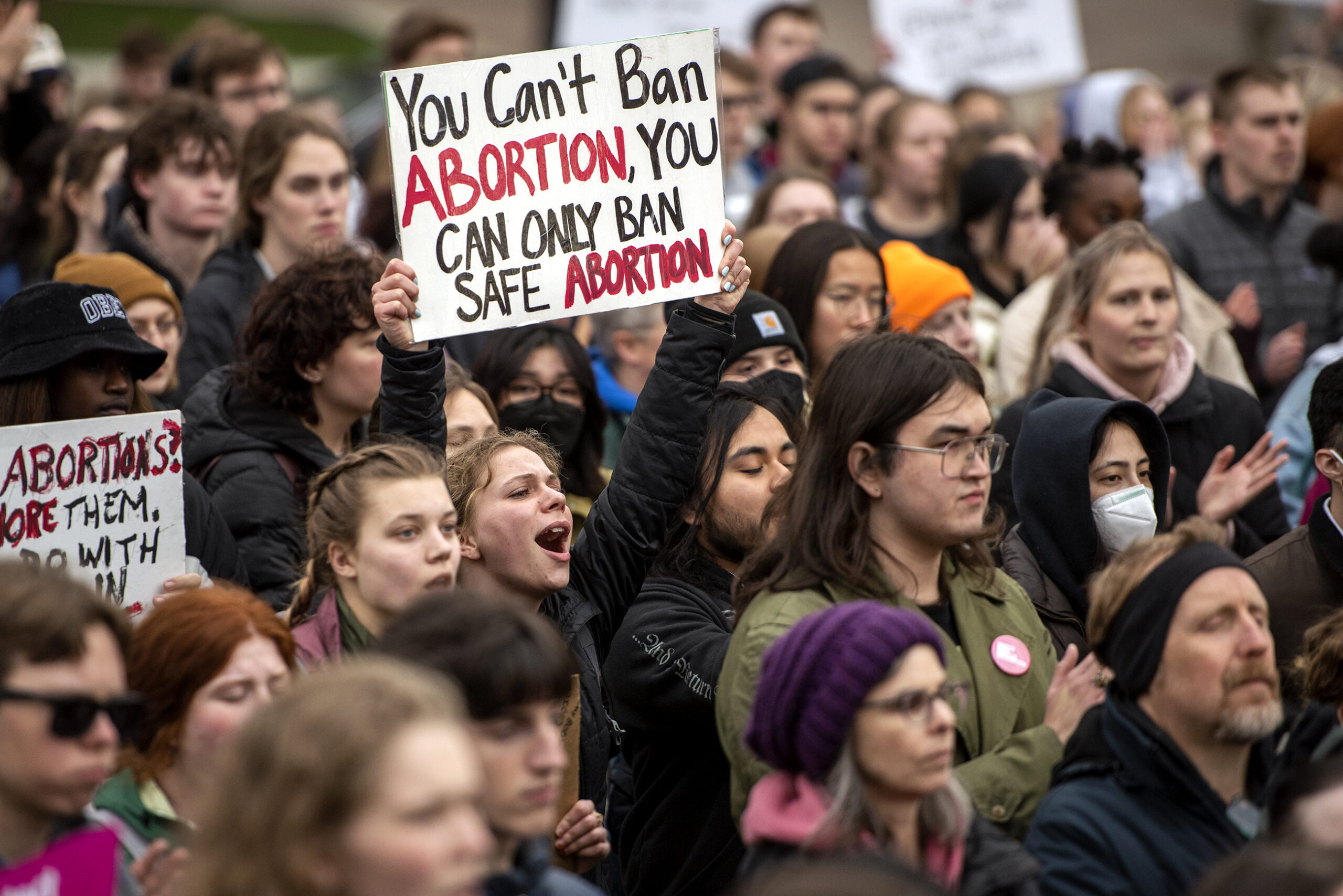 Protesters at Wisconsin state Capitol after the Supreme Court’s draft ruling on Roe v. Wade