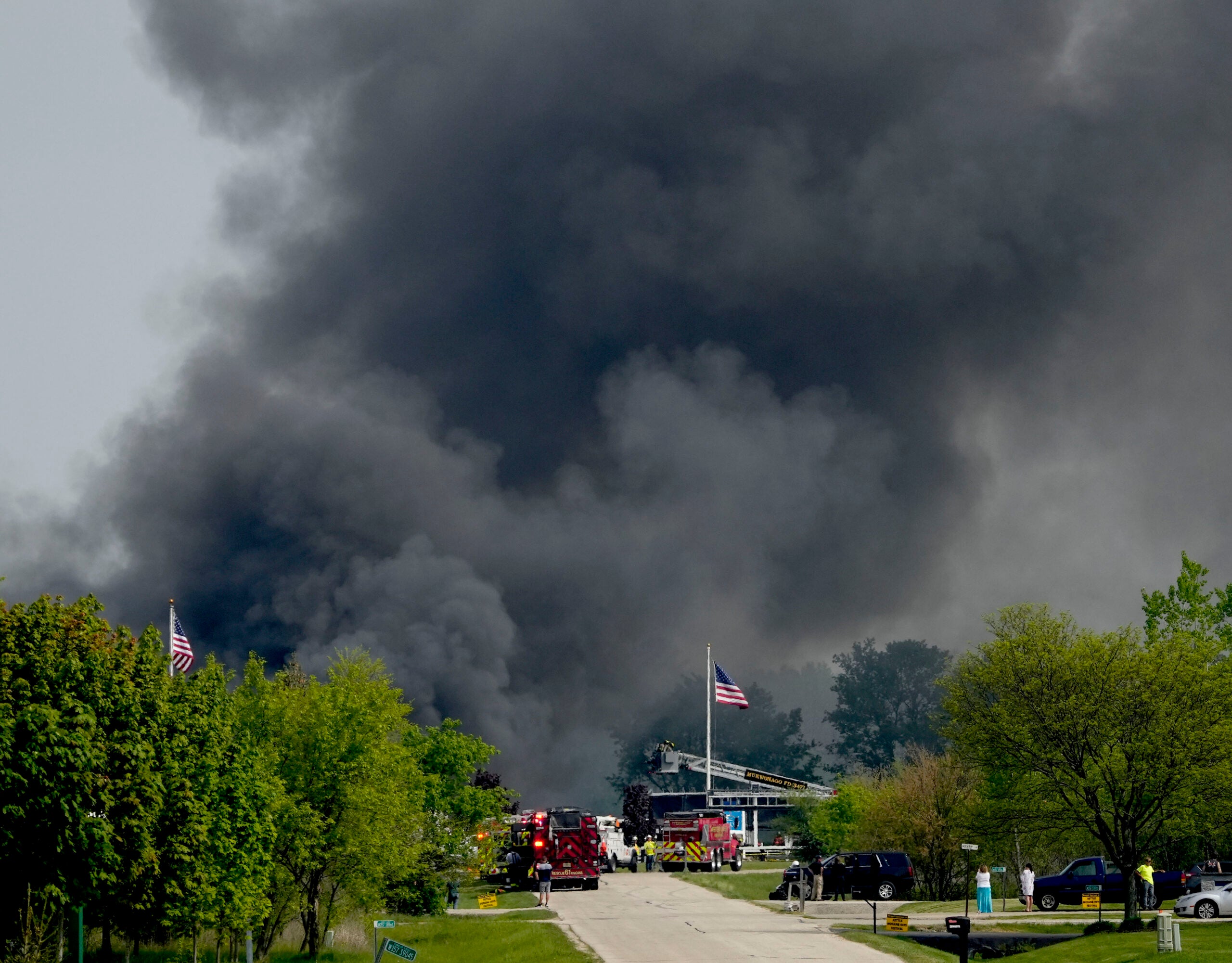 Firefighters continue to battle blaze at Eagle marine construction facility