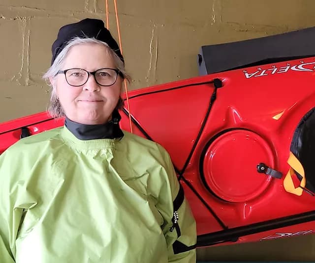 Bobbi Rathert is pictured with her kayak as she prepares to paddle the entire length of the Mississippi River in "Paddling for Hope," a benefit for La Crosse's Hope Restores organization.