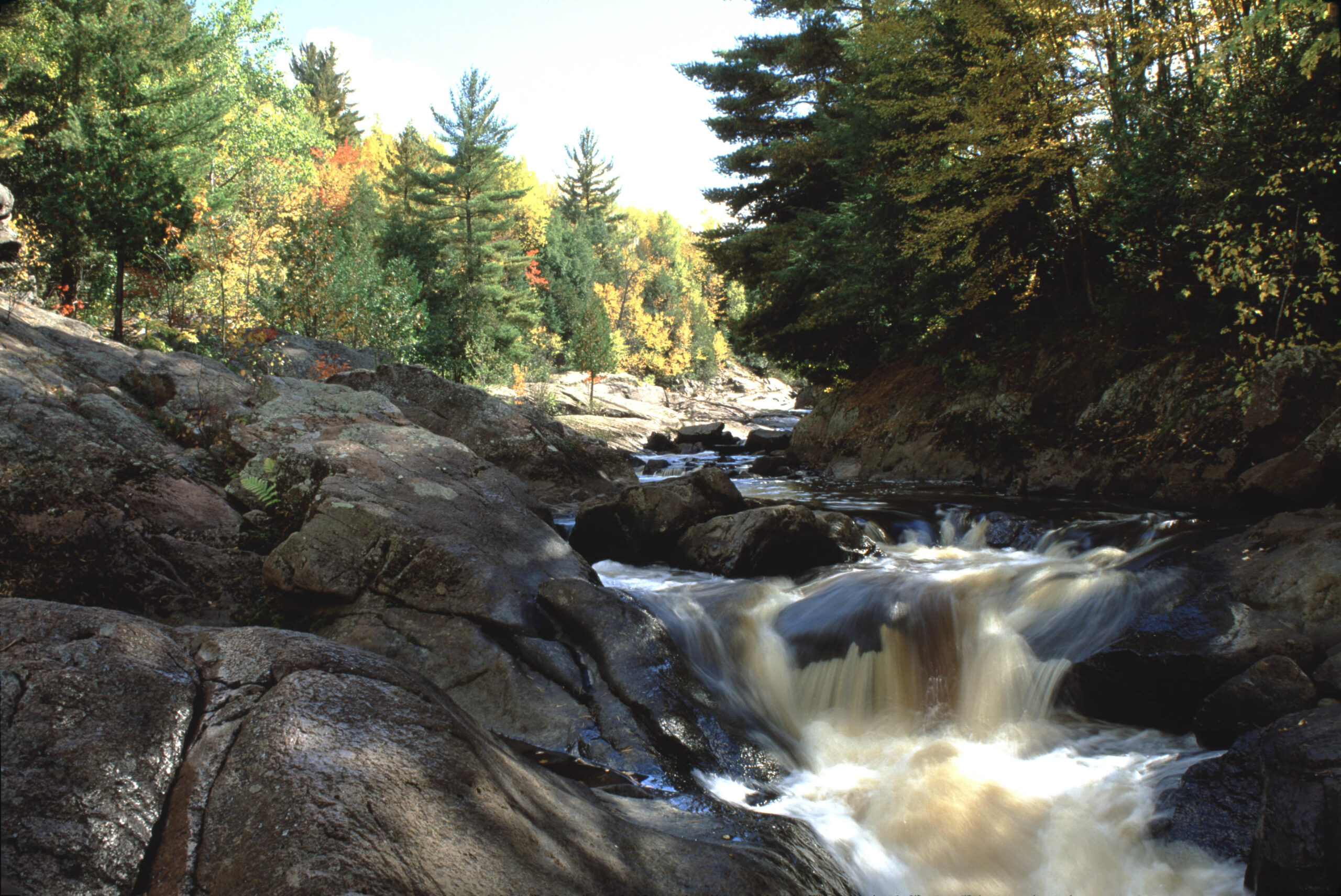 Red Granite Falls is one of the waterfalls at Copper Falls State Park northeast of Mellen