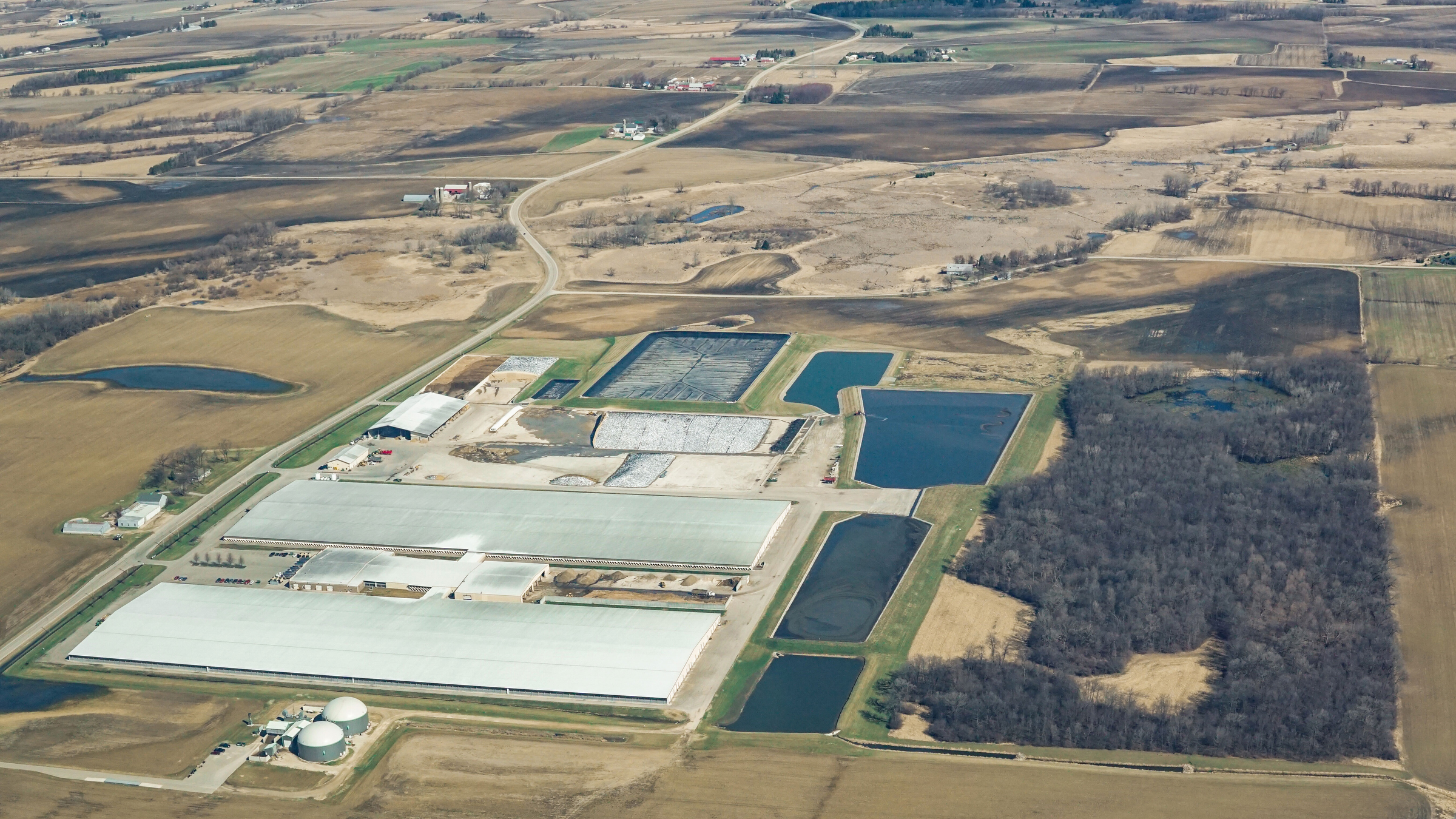 An aerial view of the Rosendale Dairy concentrated animal feeding operation in Fond du Lac County