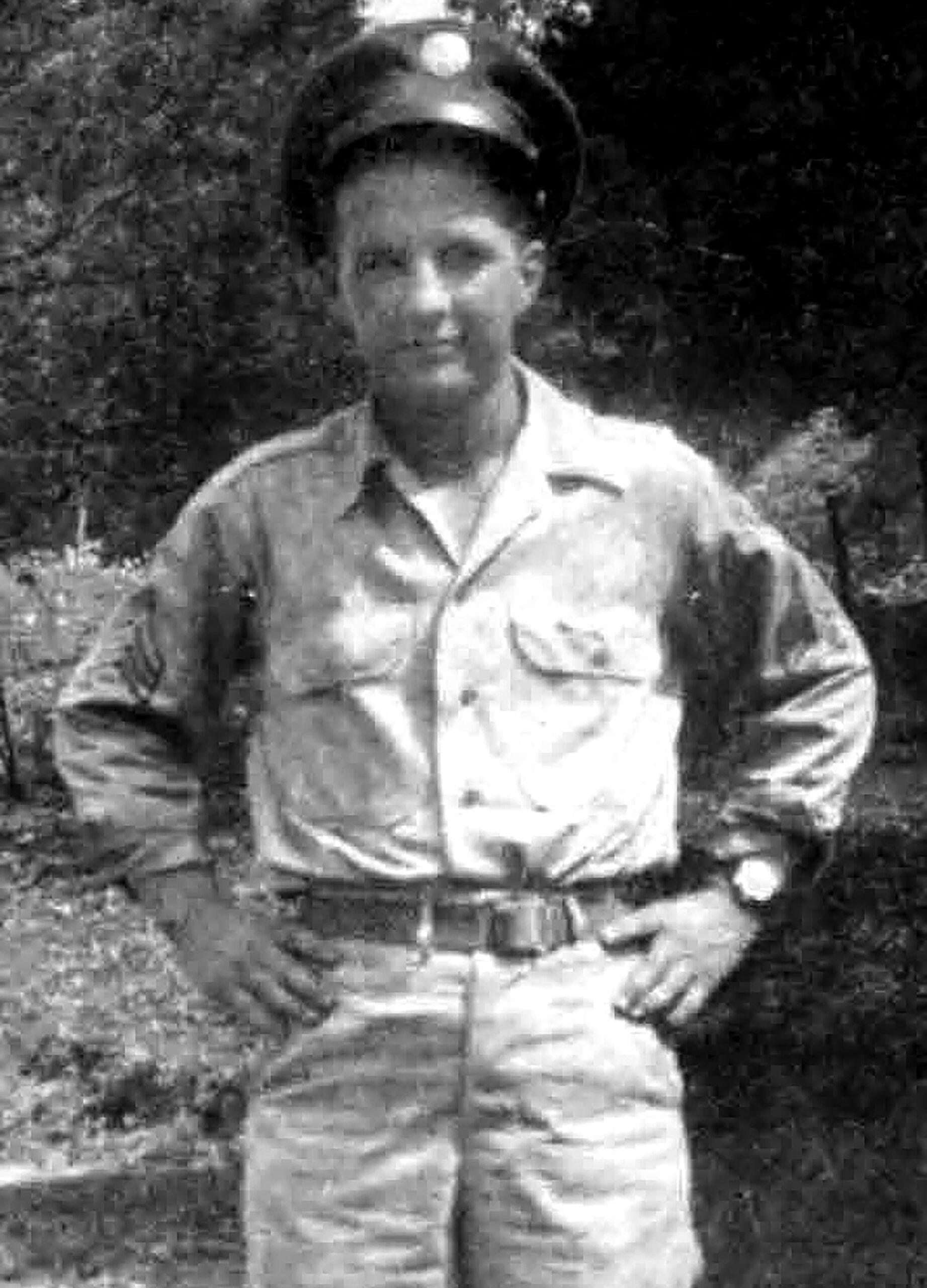 A black and white photo of Gene Moran in uniform