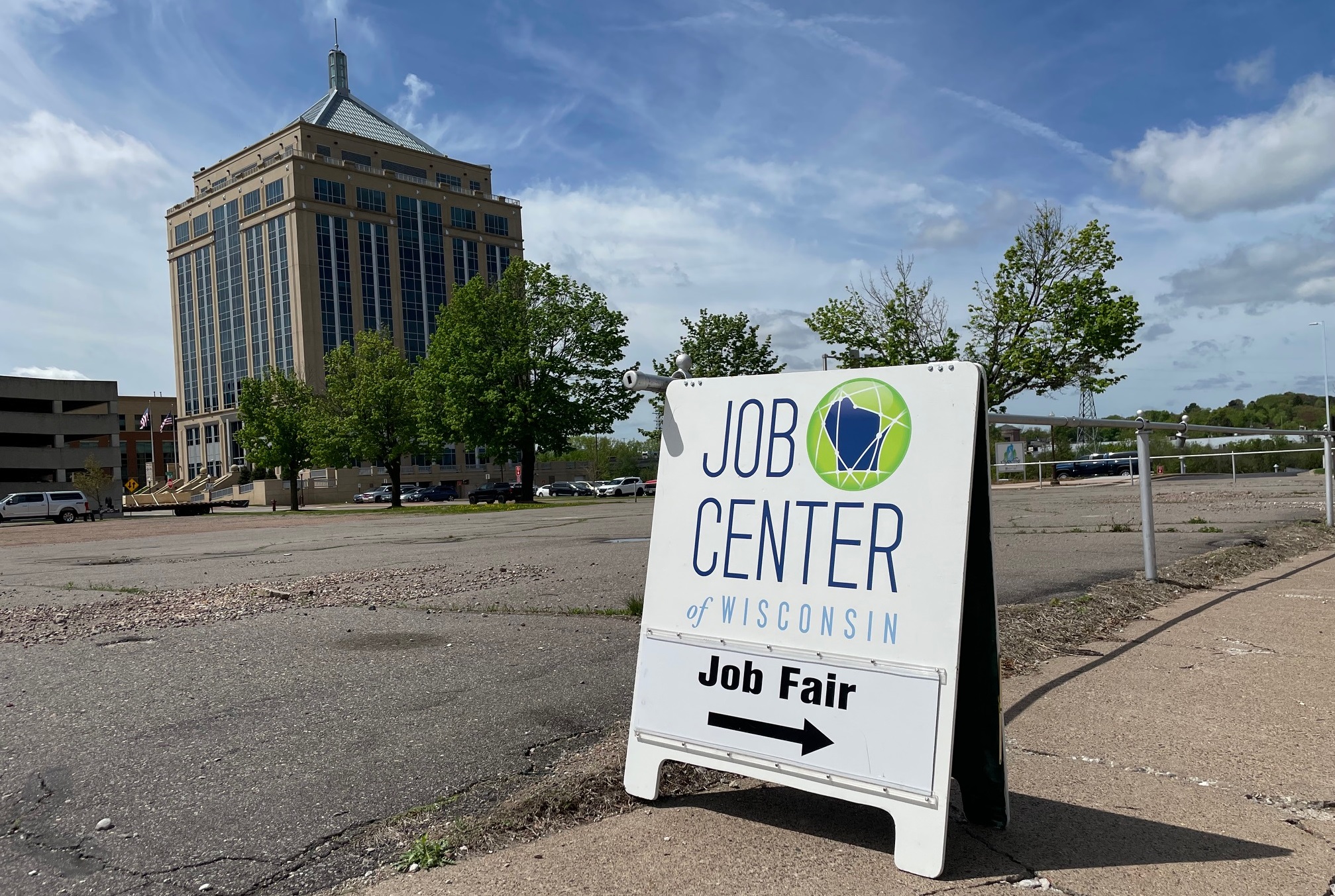 A sign advertises a job fair in Wausau, May 19, 2022.