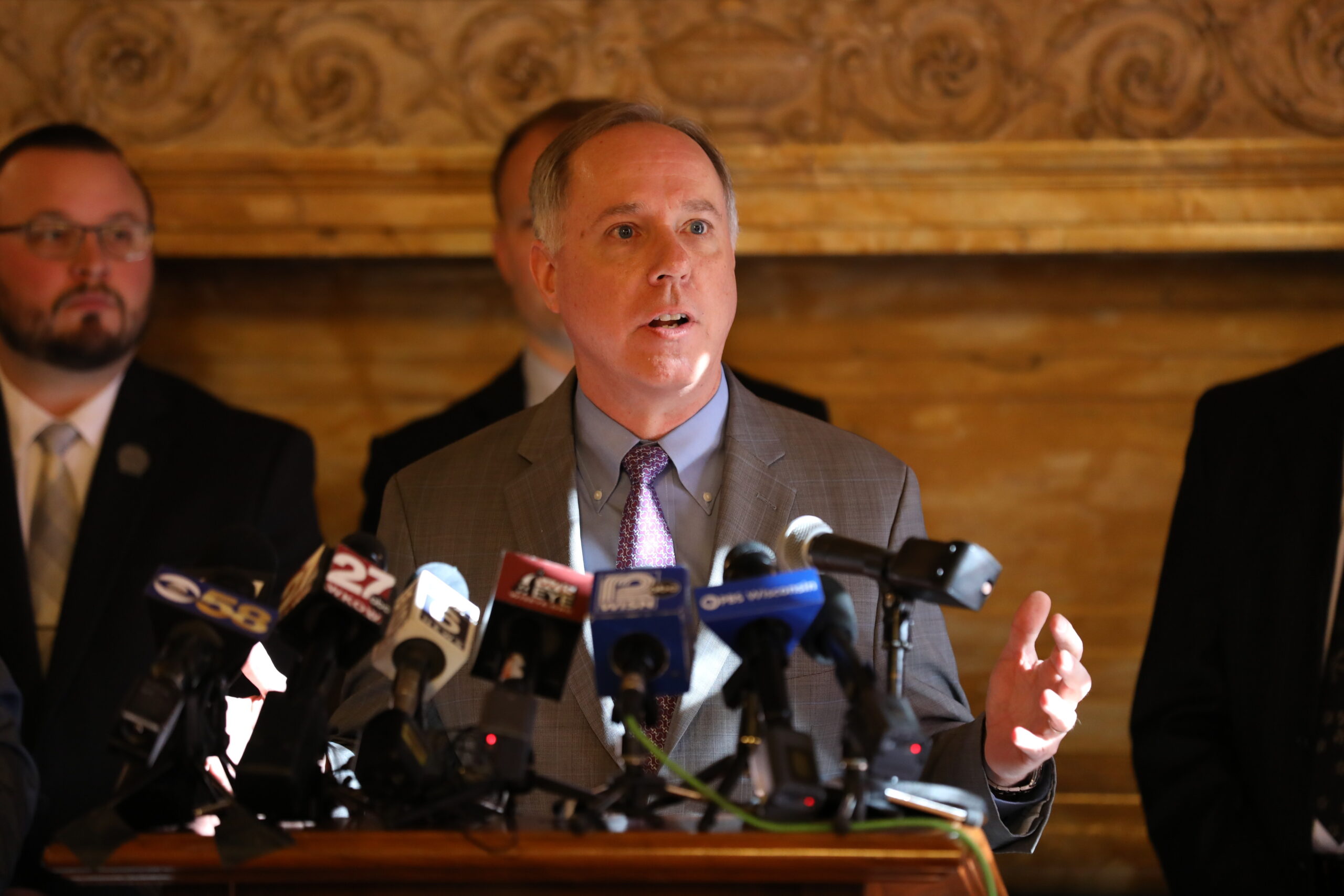 Speaker Robin Vos, R-Rochester, is seen during a press conference