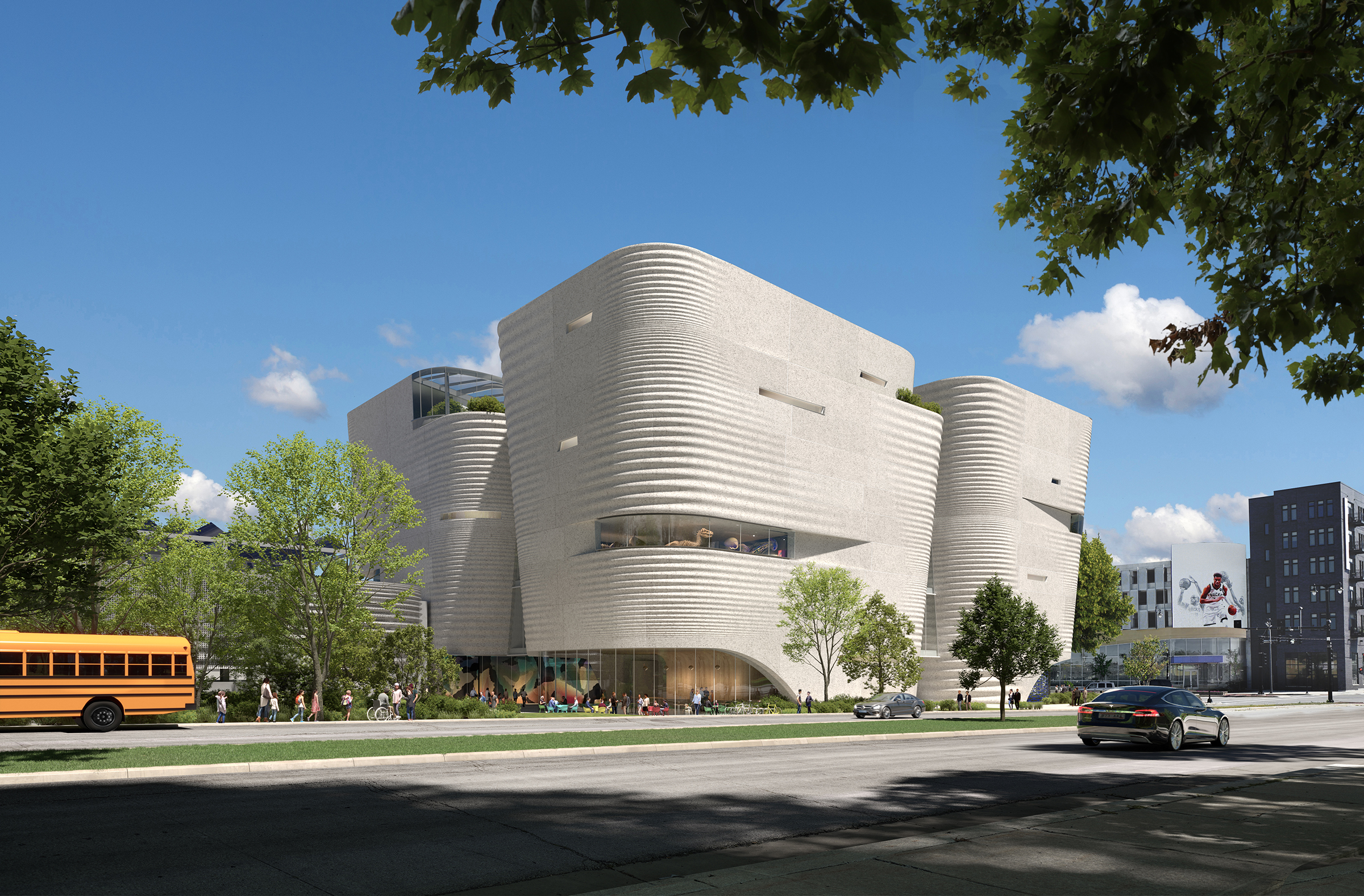 A rendering of a planned museum in Milwaukee modeled after Mill Bluffs