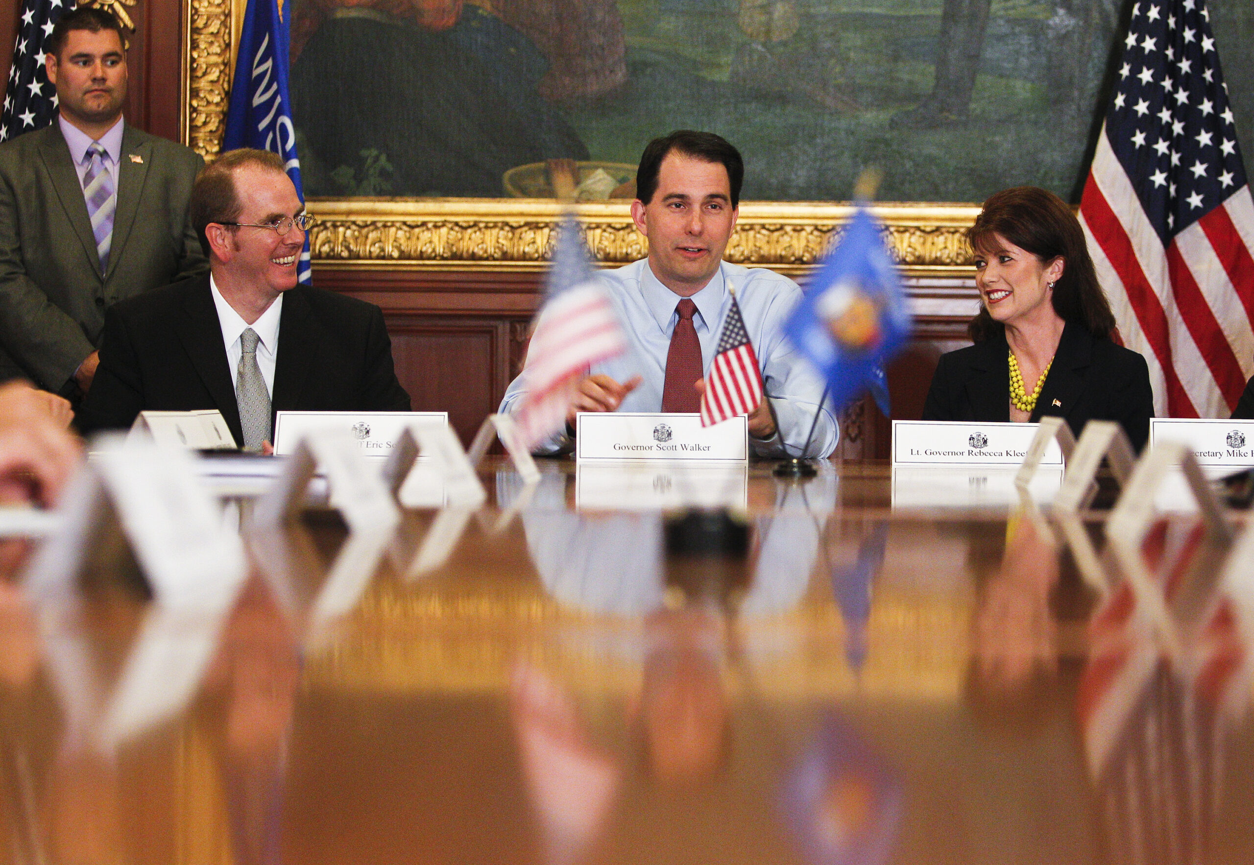 Scott Walker, Eric Schutt, Rebecca Kleefisch