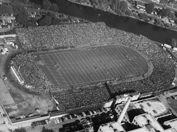 An aerial view of City Stadium, former home of the Green Bay Packers