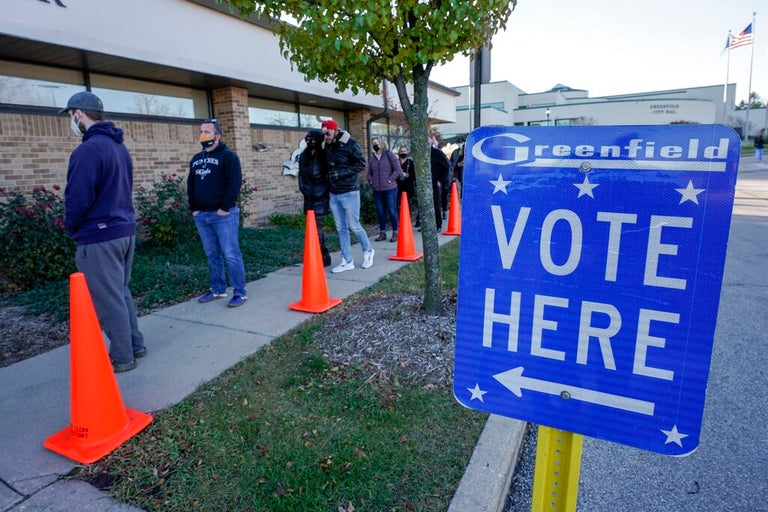 People wait in line to vote