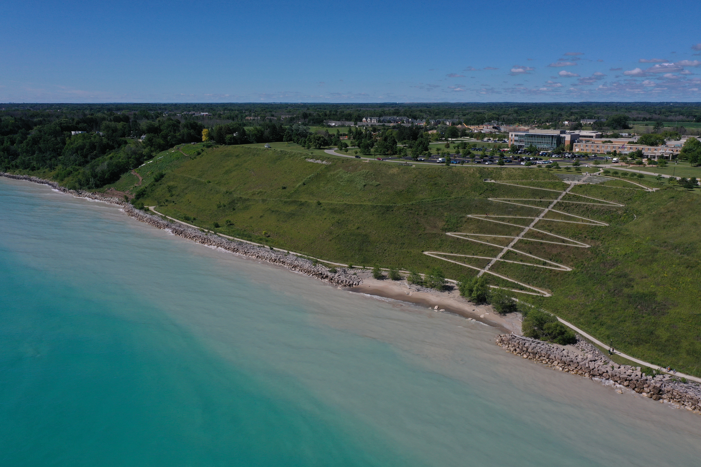 A 130-foot bluff and 2,700-foot-long rock wall to buffer waves at Concordia University
