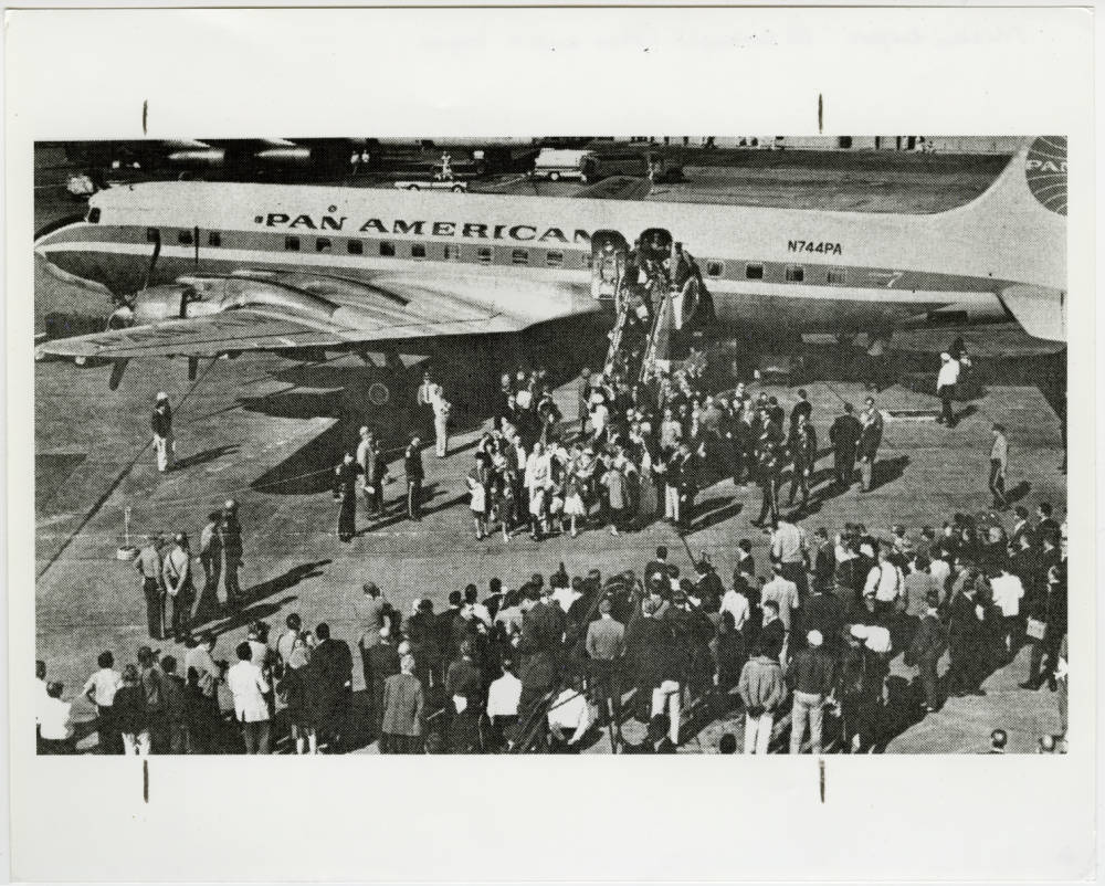 Cuban refugees arriving at the Miami International Airport during the Cuban Freedom Flights