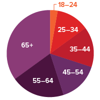 A pie chart that shows the age breakdown of NPR listeners with the largest piece being 65 and up.